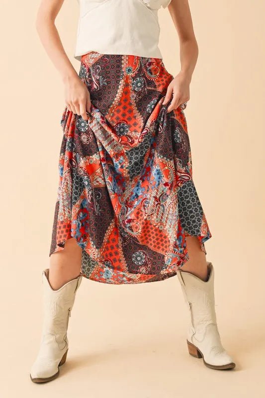 Aemi + Co Printed Maxi Skirt – Flowy Bohemian Resort Maxi for Casual or Evening Wear - Triniskies