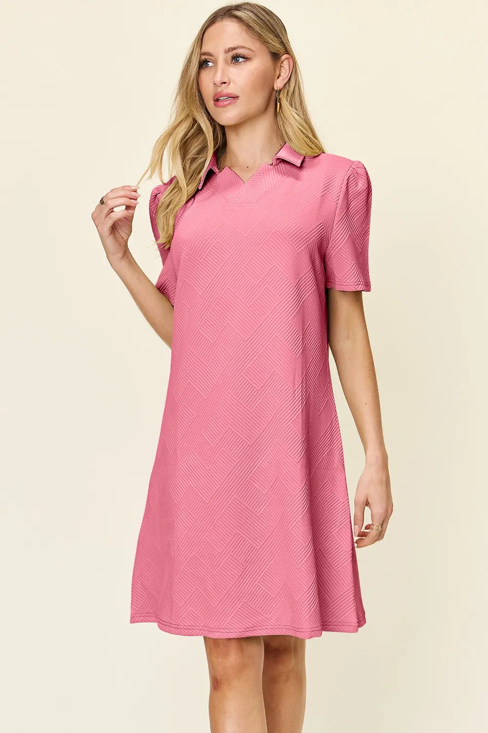 Coastal Texture Collared Mini Dress – Multiple Colors - Triniskies