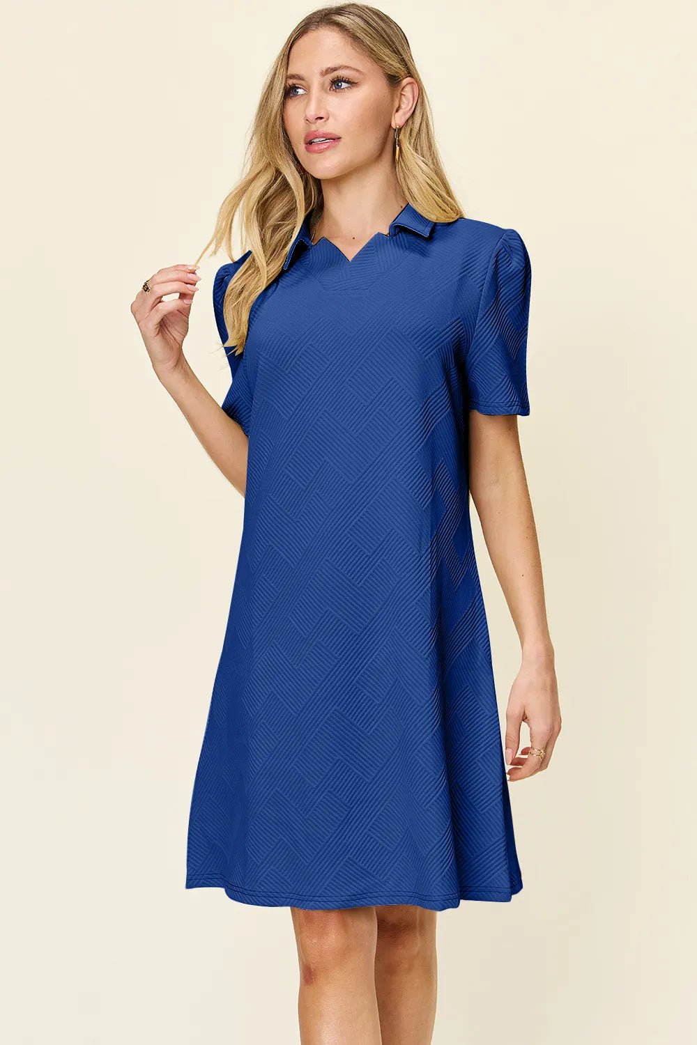Coastal Texture Collared Mini Dress – Multiple Colors - Triniskies