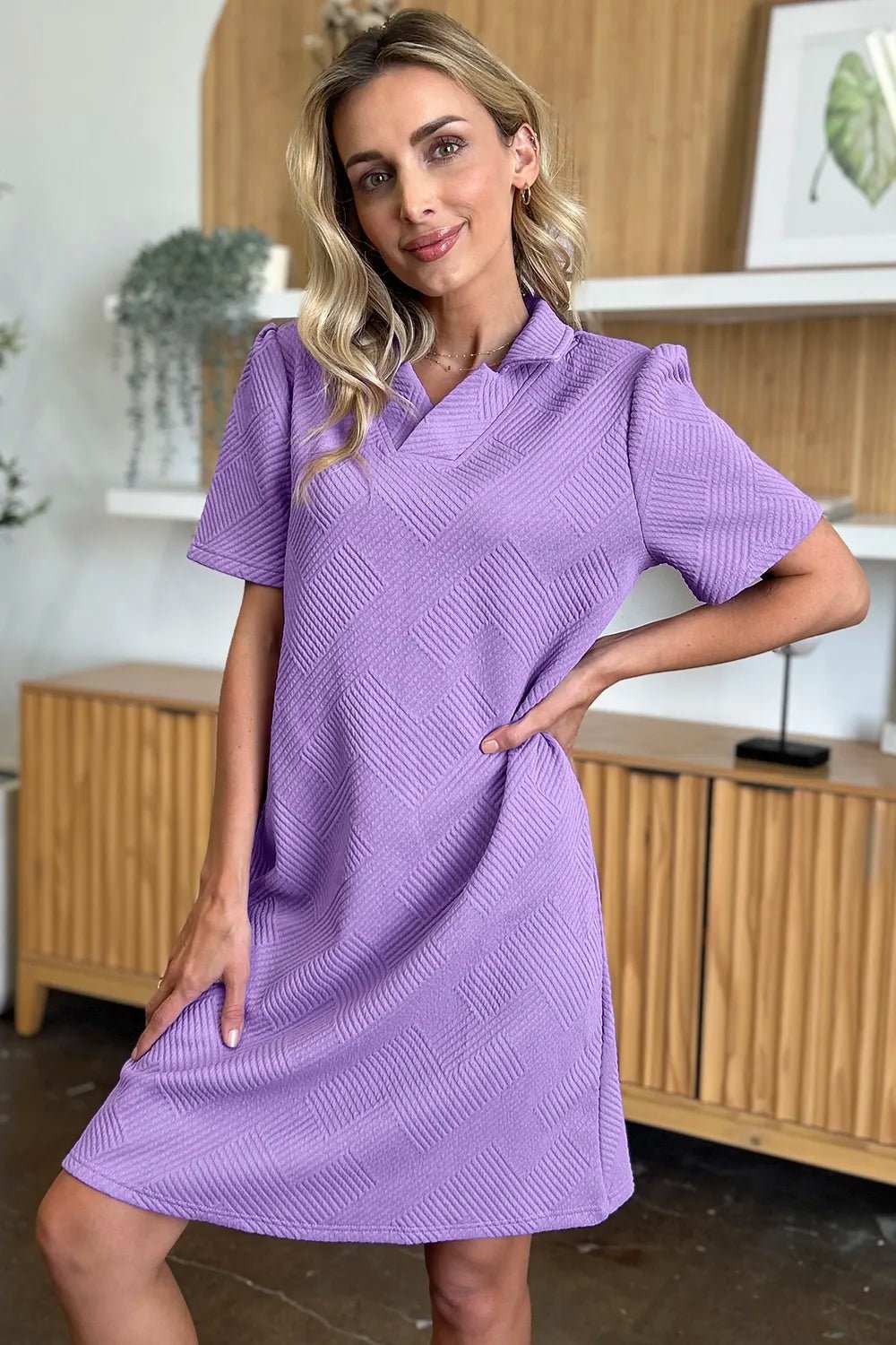 Coastal Texture Collared Mini Dress – Multiple Colors - Triniskies