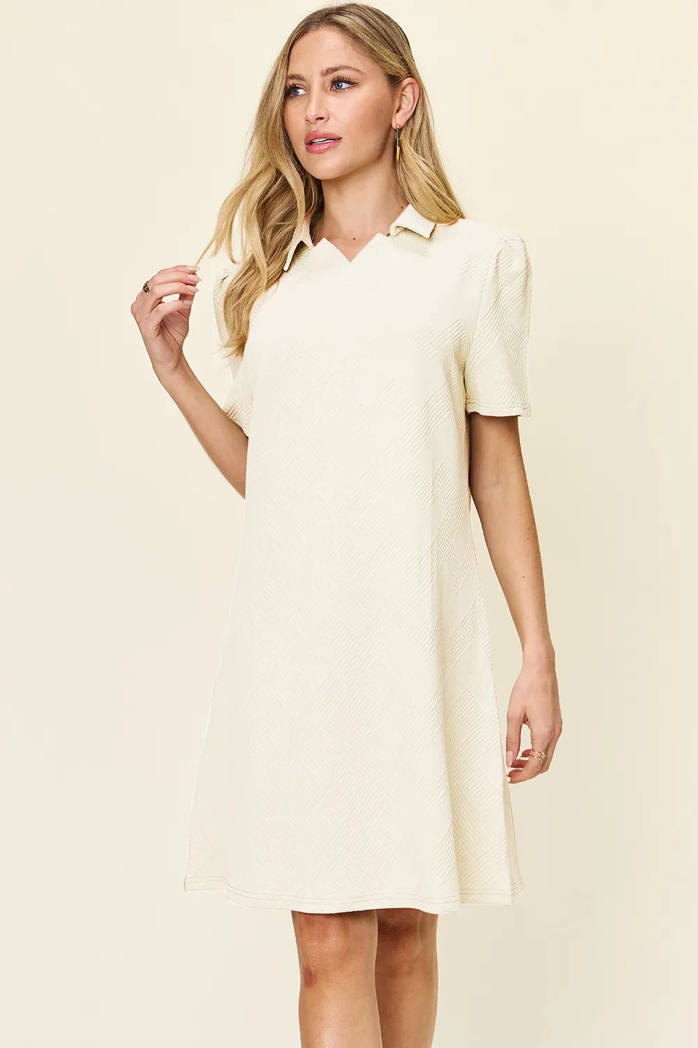 Coastal Texture Collared Mini Dress – Multiple Colors - Triniskies
