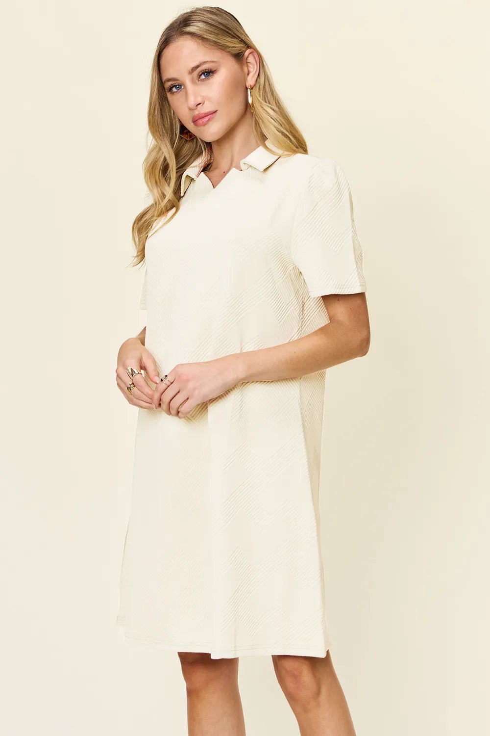 Coastal Texture Collared Mini Dress – Multiple Colors - Triniskies