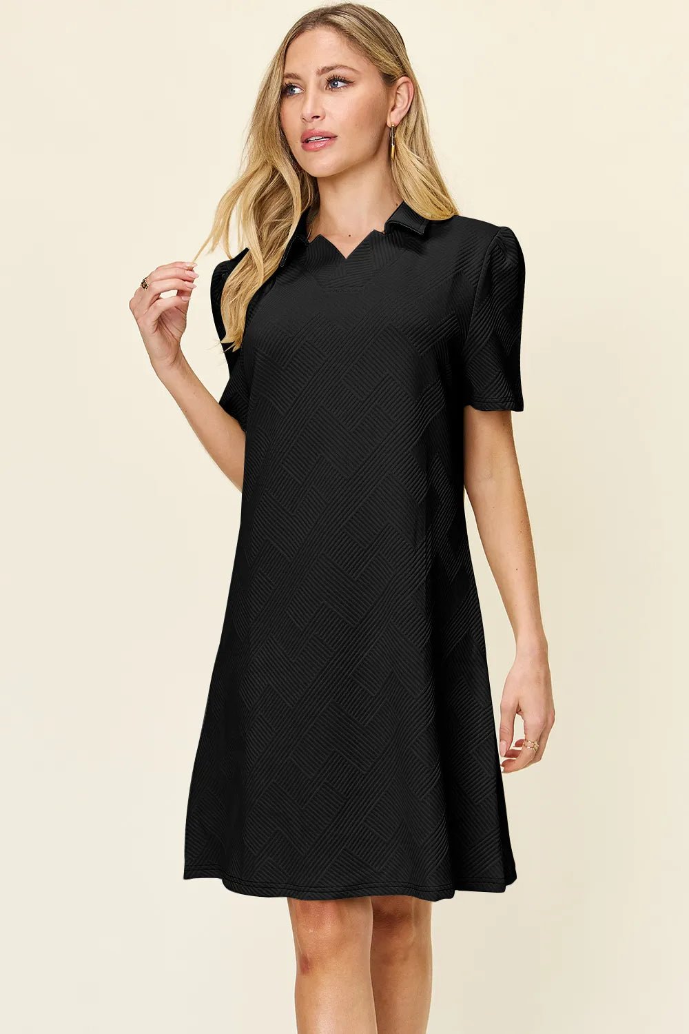 Coastal Texture Collared Mini Dress – Multiple Colors - Triniskies