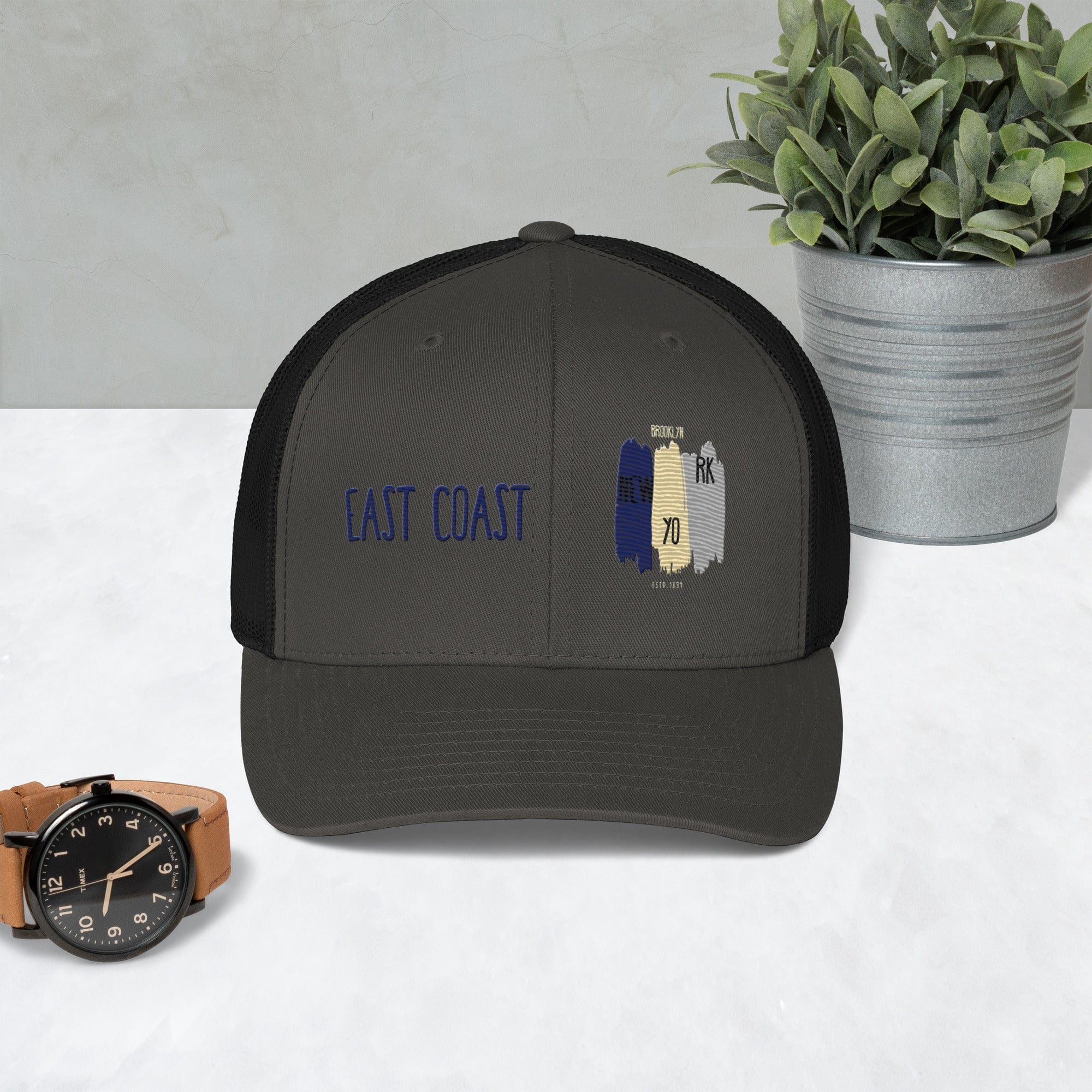 East Coast Brooklyn Embroidered Snapback Trucker Cap, Adjustable Mesh Back Hat - Triniskies