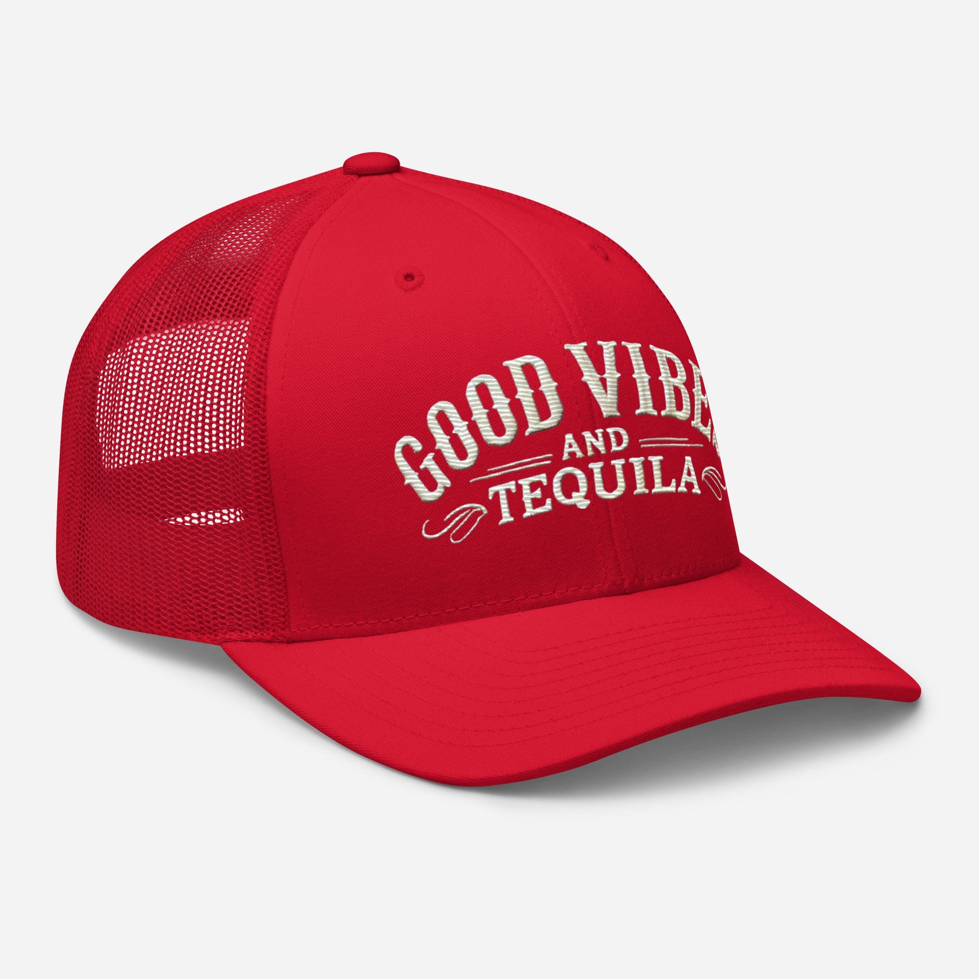 Good Vibes and Tequila Embroidered Trucker Cap: Classic Mesh Back, Adjustable Fit Party Hat Great Gift Idea - Triniskies