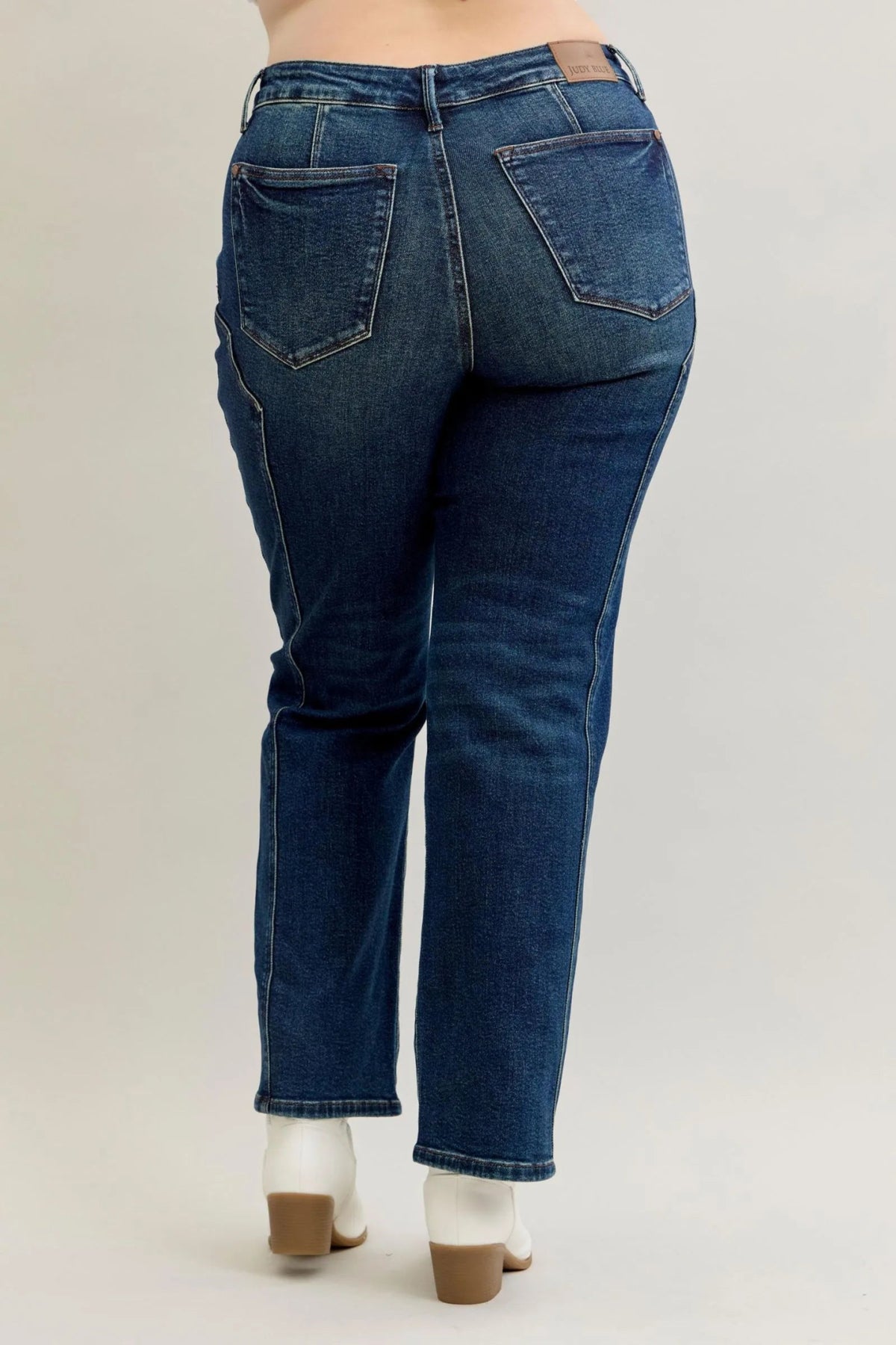 Judy Blue Plus Size Seam Detail Straight Leg Jeans – Vintage Wash High Waist - Triniskies