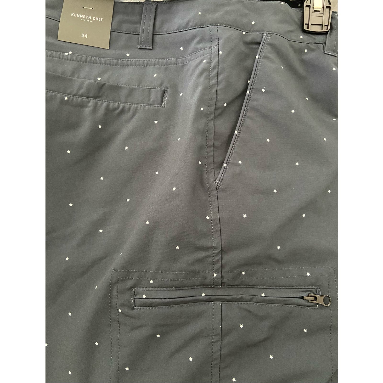 Kenneth Cole Men's Star Print Tech Cargo Shorts - Navy, Size 34 * MS32 - Triniskies