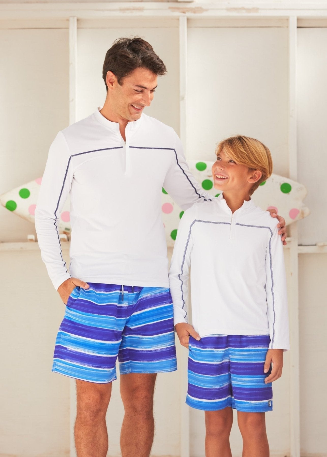 Men's UPF 50+ Watercolor Stripe Swim Trunks Quick Dry Board Shorts - Triniskies