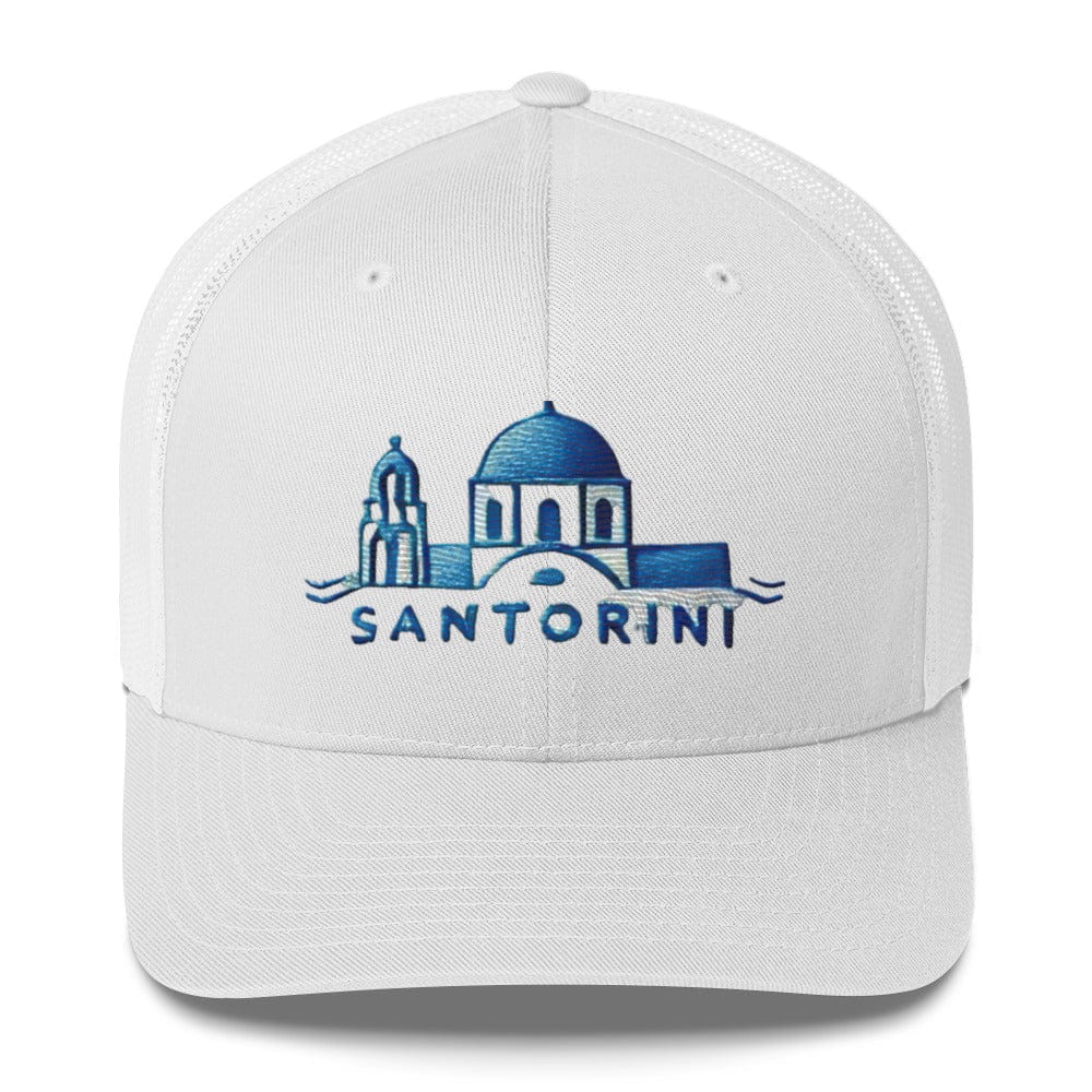 Santorini Embroidered Trucker Cap - Classic Mesh Back Hat for Sun Protection Greece Great Gift Idea Trucker Cap - Triniskies