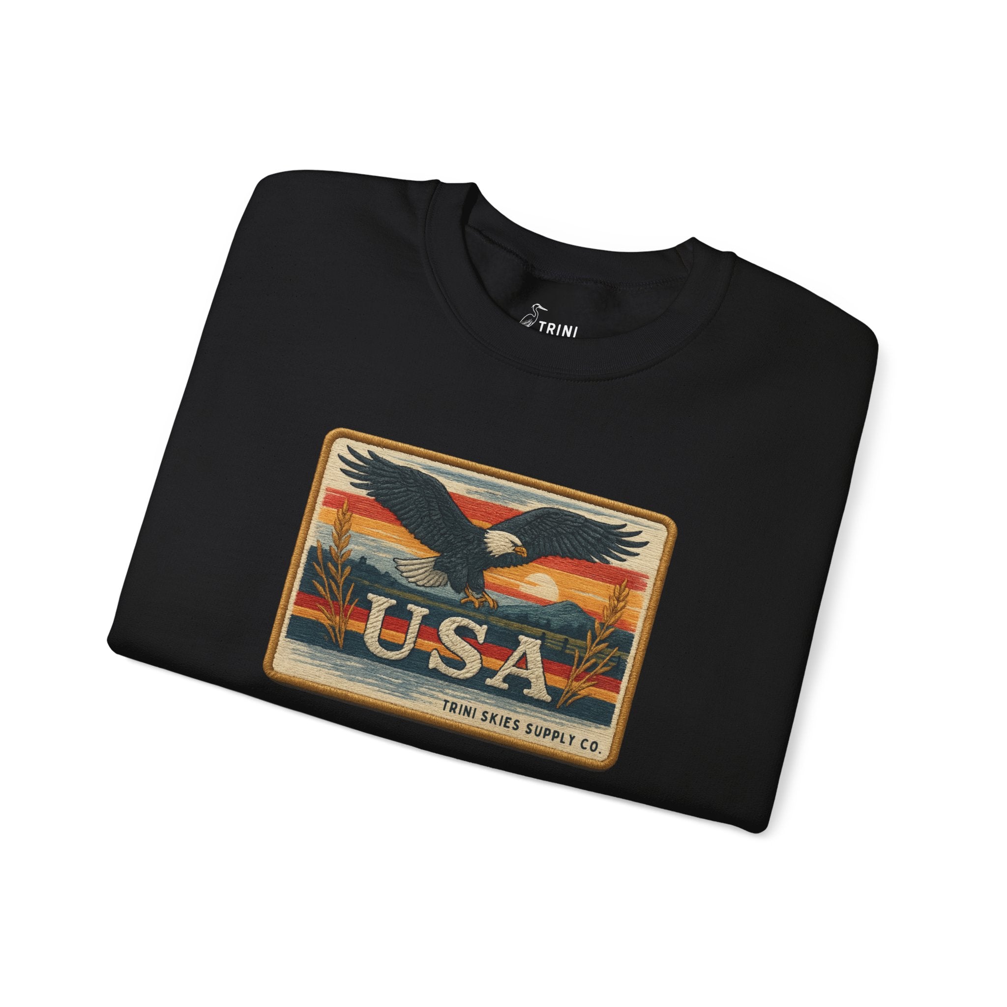 USA Graphic Patch Eagle Crewneck Sweatshirt Vintage American Heritage Pullover by Trini Skies Supply Co. - Triniskies