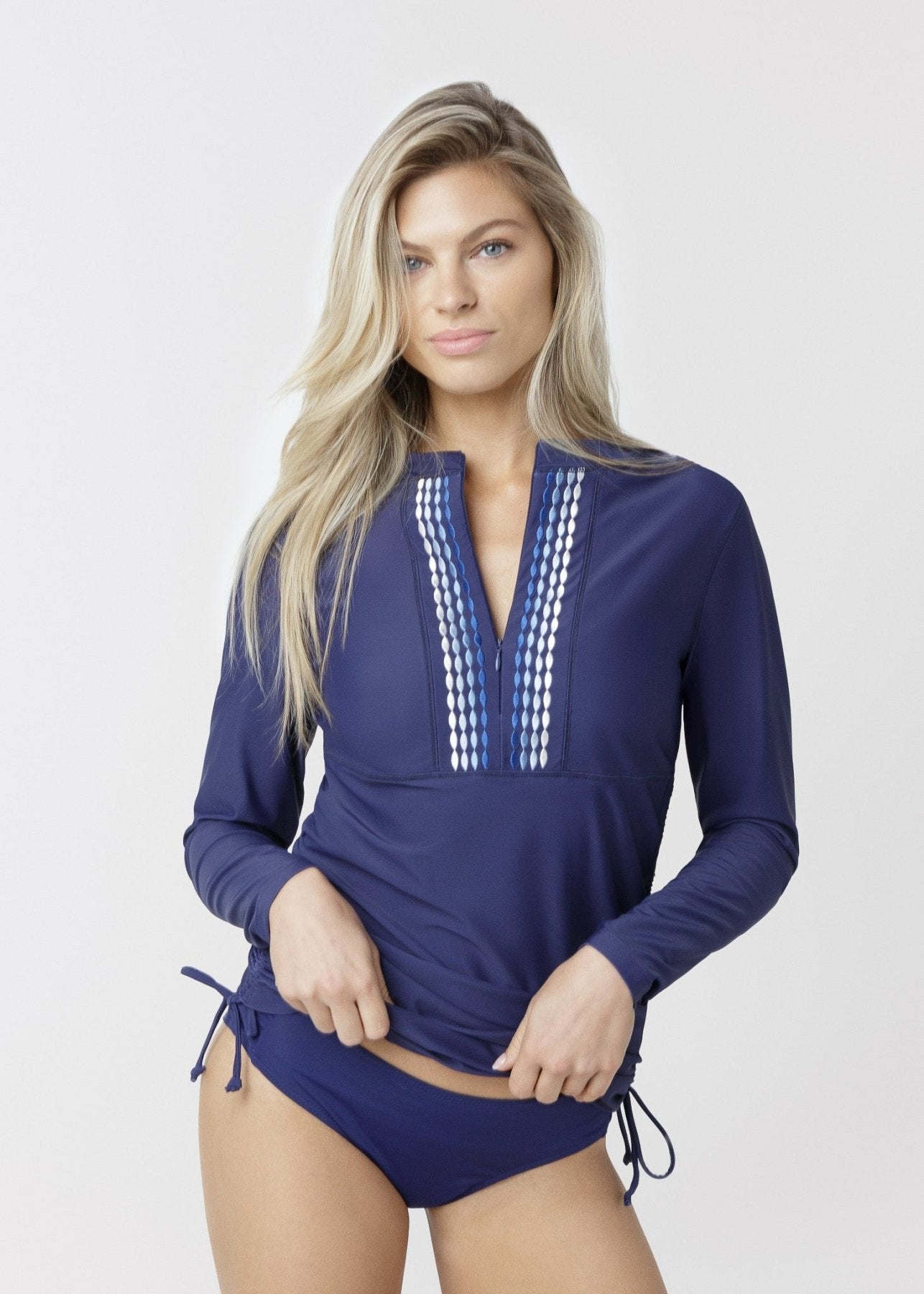 Women's UPF 50+ Convertible Rashguard Dress Navy Blue Embroidery - Triniskies