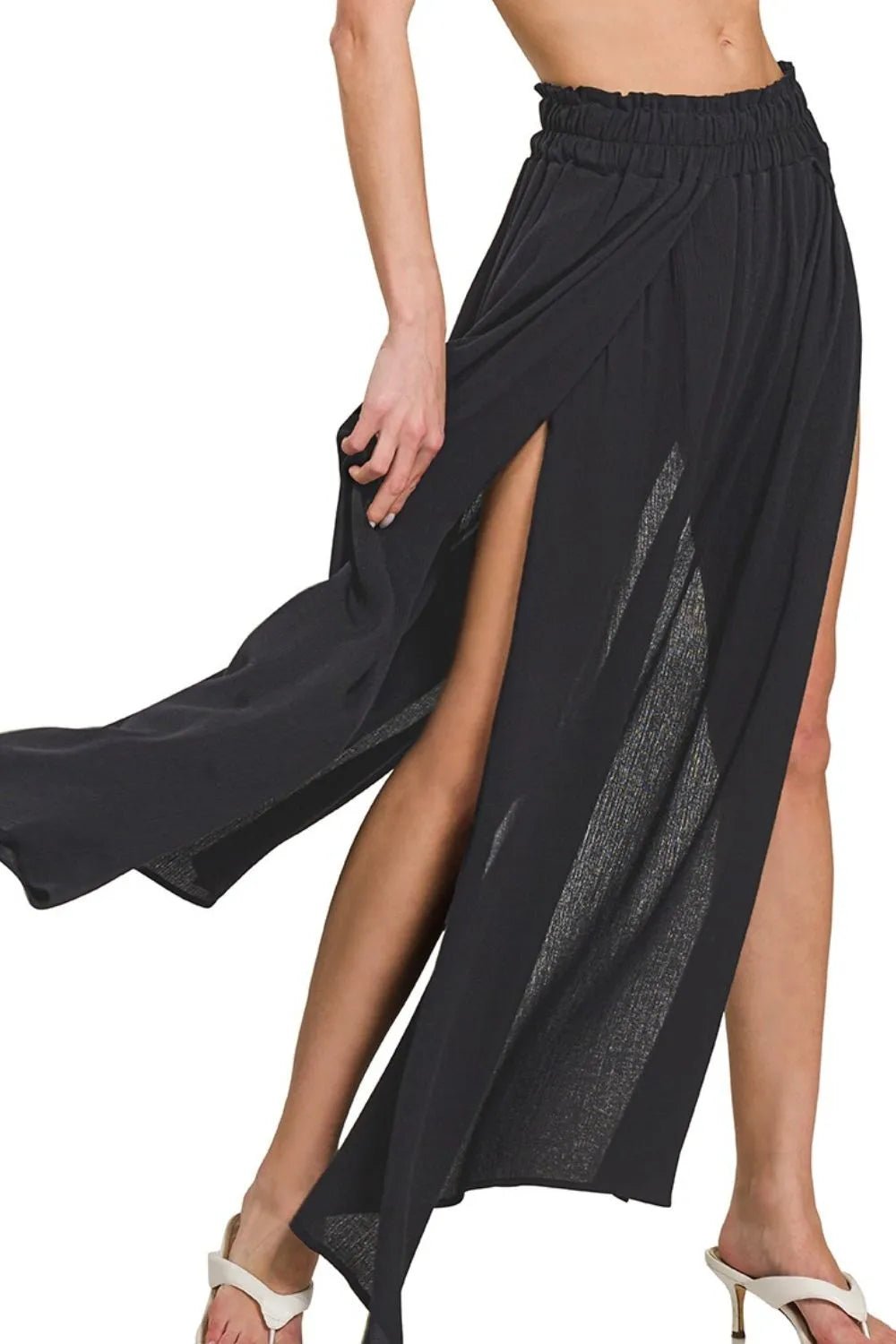 Zenana Woven Crinkle Gauze Long Skirt with Side Slits | Trini Skies Resortwear - Triniskies