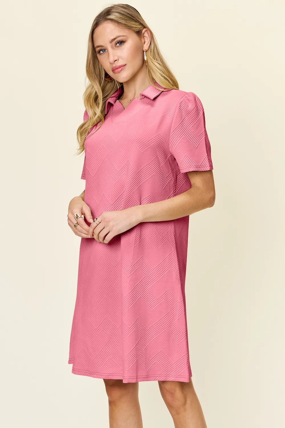 Coastal Texture Collared Mini Dress – Multiple Colors - Triniskies