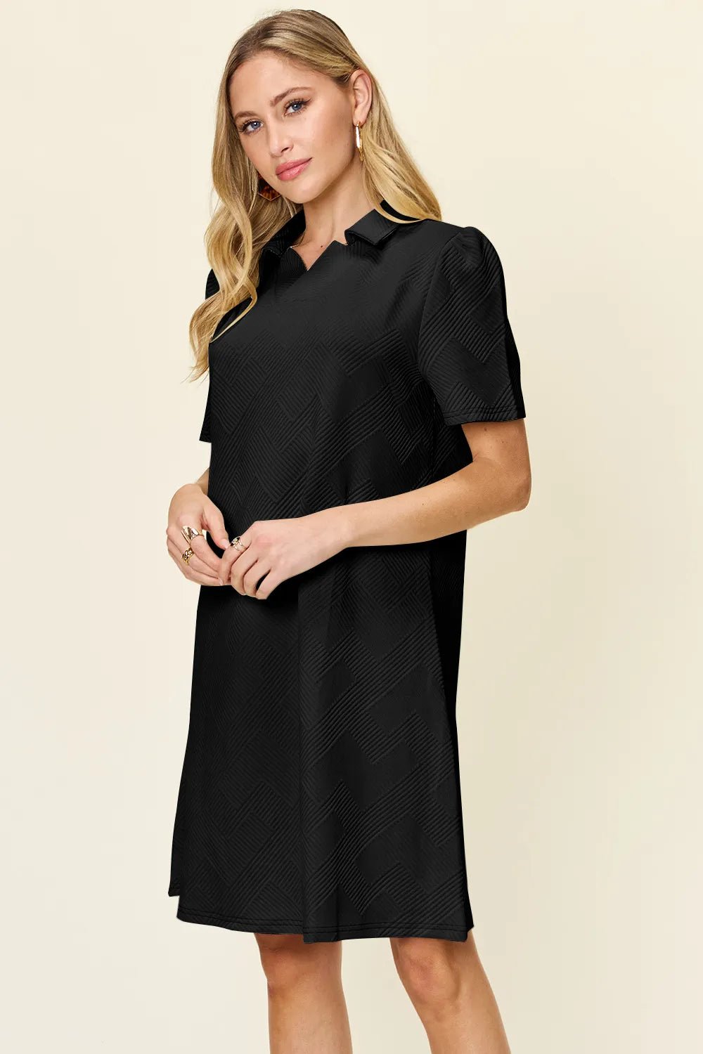 Coastal Texture Collared Mini Dress – Multiple Colors - Triniskies