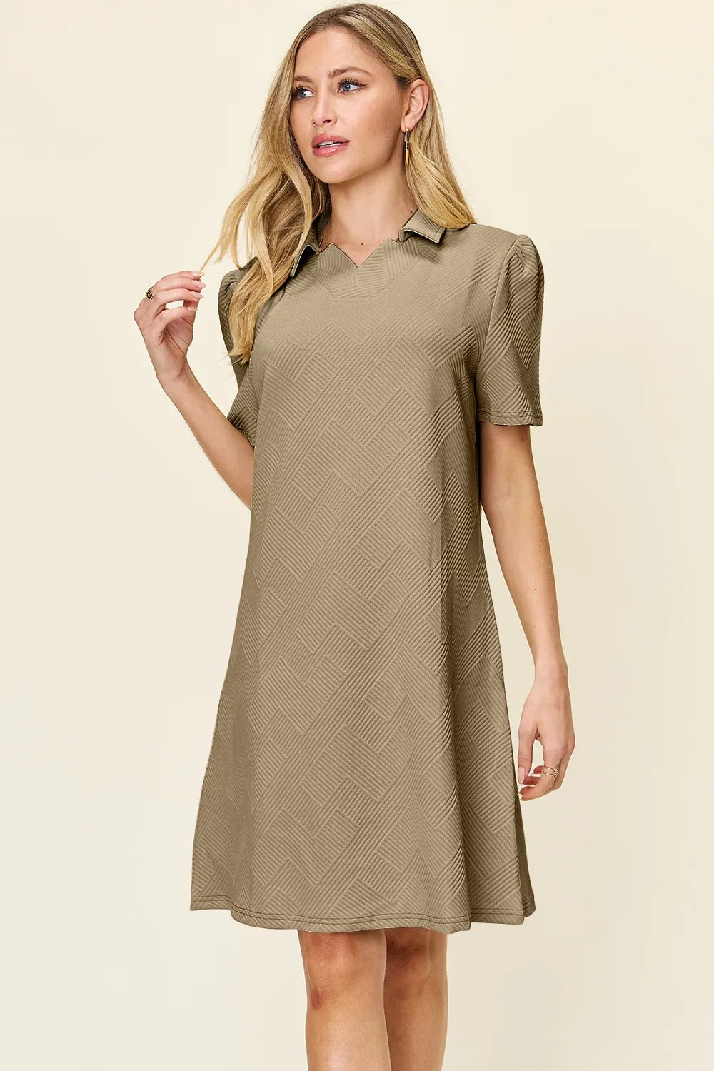 Coastal Texture Collared Mini Dress – Multiple Colors - Triniskies