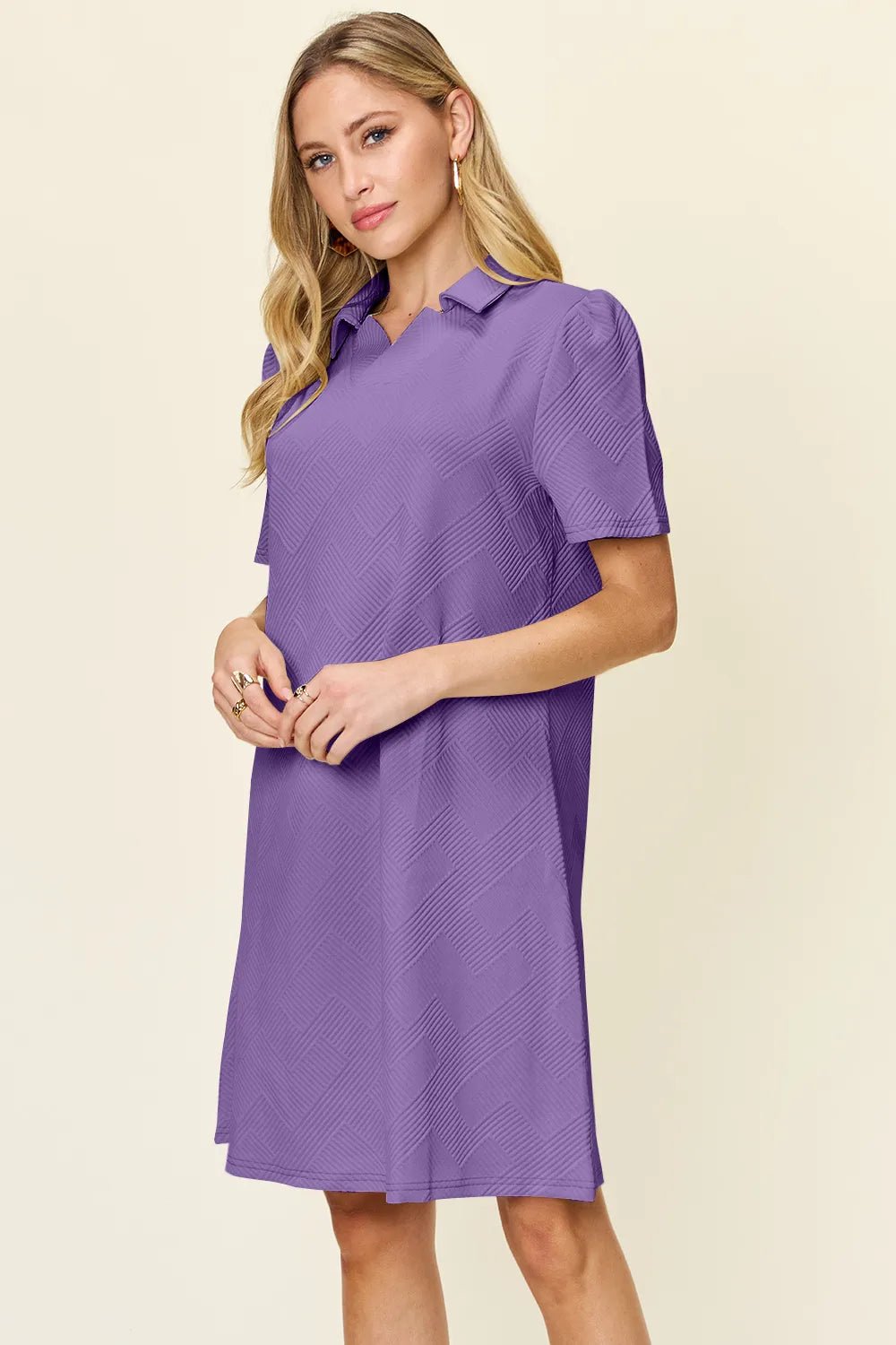 Coastal Texture Collared Mini Dress – Multiple Colors - Triniskies
