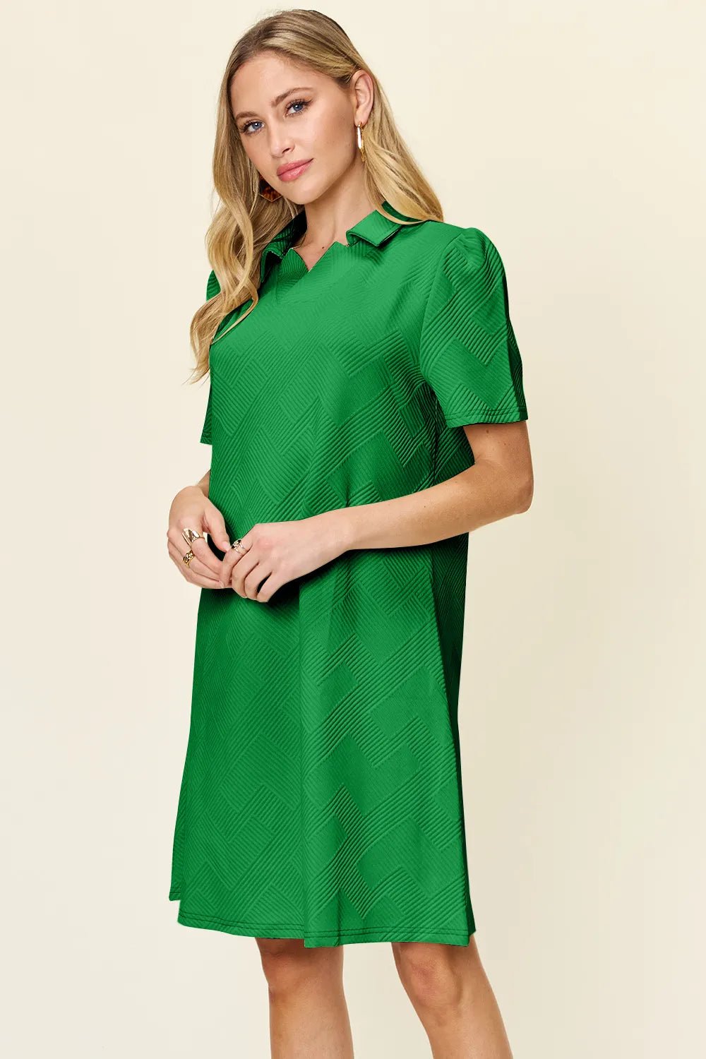 Coastal Texture Collared Mini Dress – Multiple Colors - Triniskies