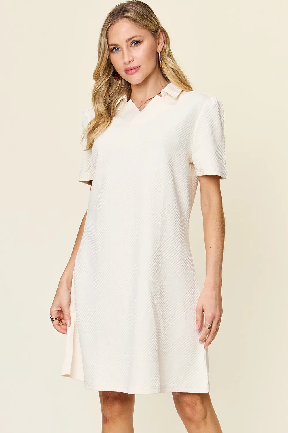 Coastal Texture Collared Mini Dress – Multiple Colors - Triniskies