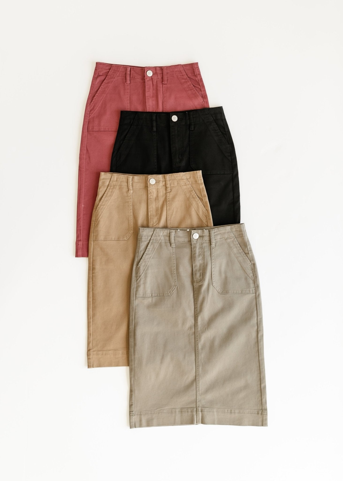 Erica Cotton Twill Midi Skirt – Classic Stretch Modest Skirt with Length Options - Triniskies