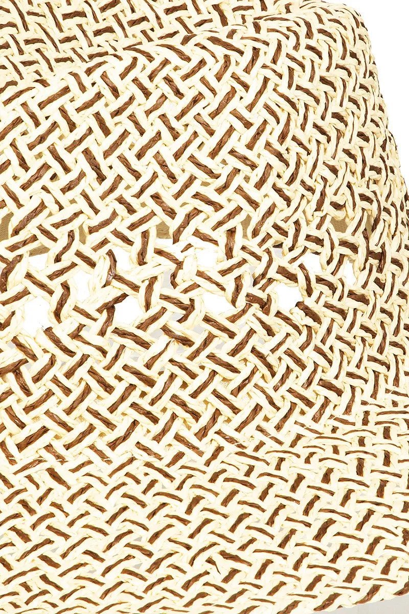 Fame Cutout Woven Straw Sun Hat – Breathable Wide Brim Beach & Resort Wear - Triniskies
