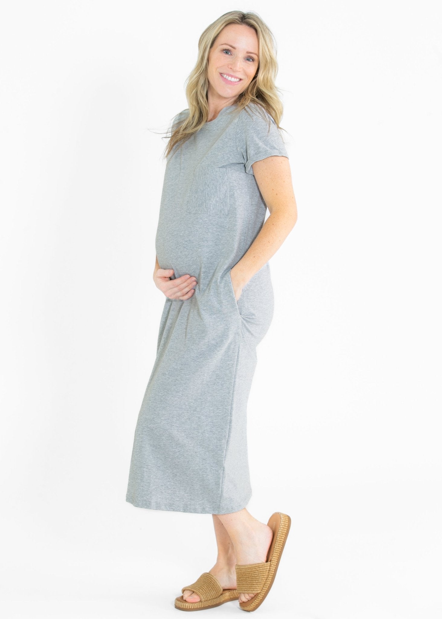 Finley T-Shirt Midi Dress – Navy Short Sleeve Casual Modest Dress with Pockets - Triniskies