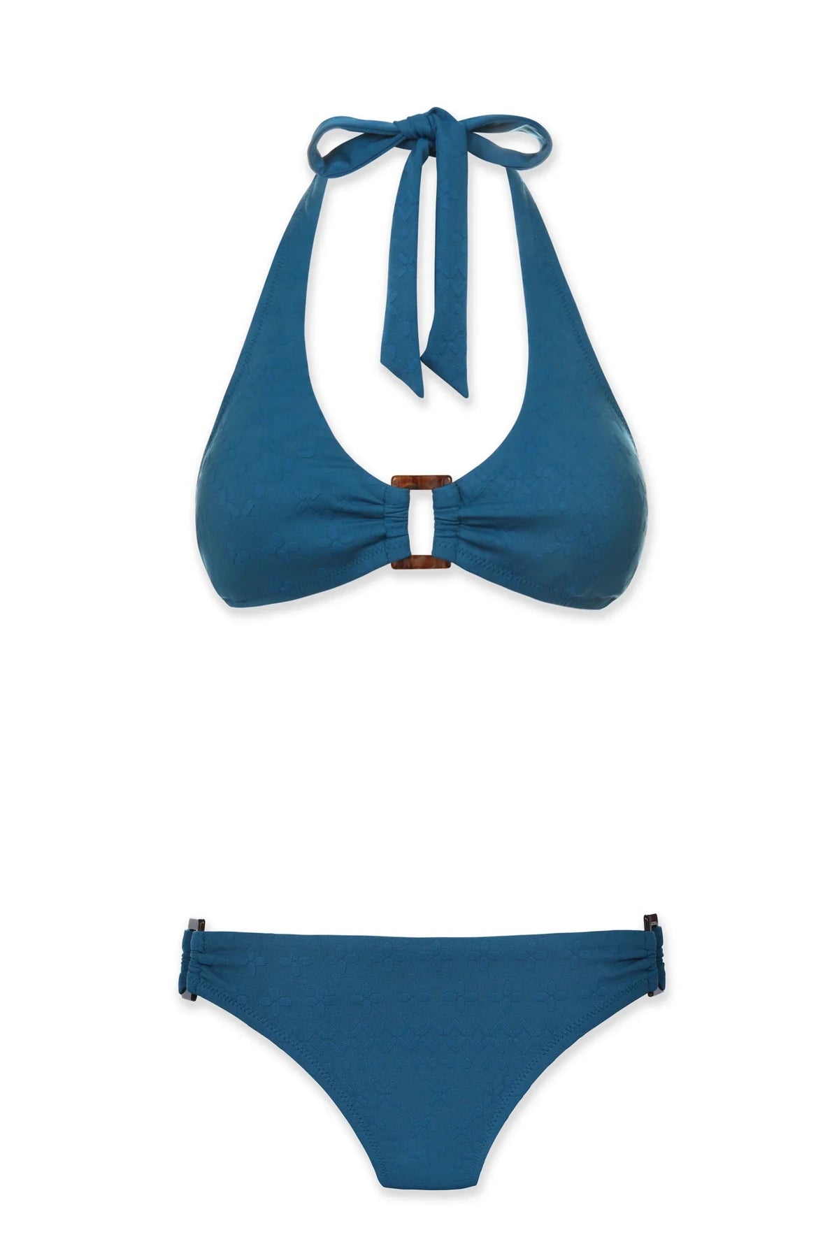 Helen Jon Tortoise Halter Bikini Top – Jacquard Textured Marine Blue - Triniskies