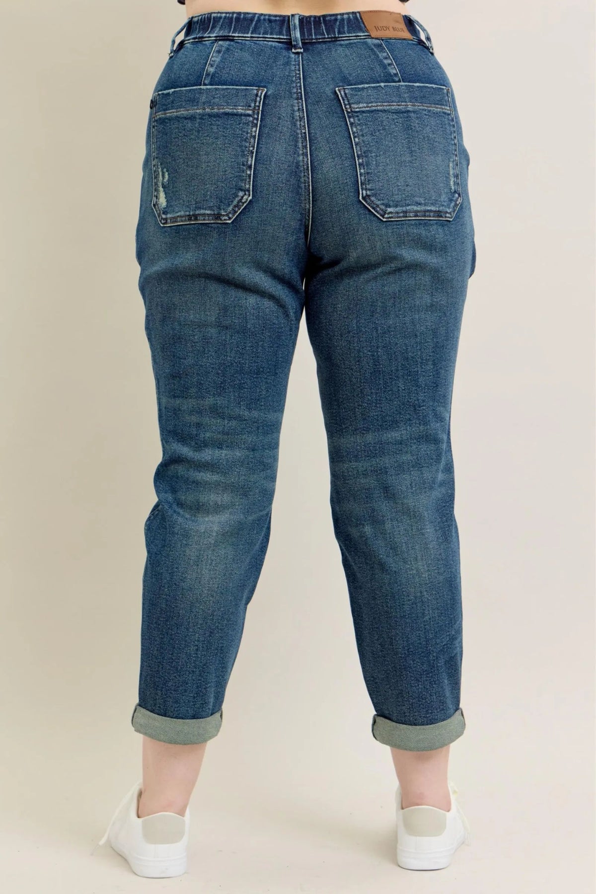 Judy Blue Plus Size High Waist Vintage Wash Jeans with Adjustable Drawstring - Triniskies