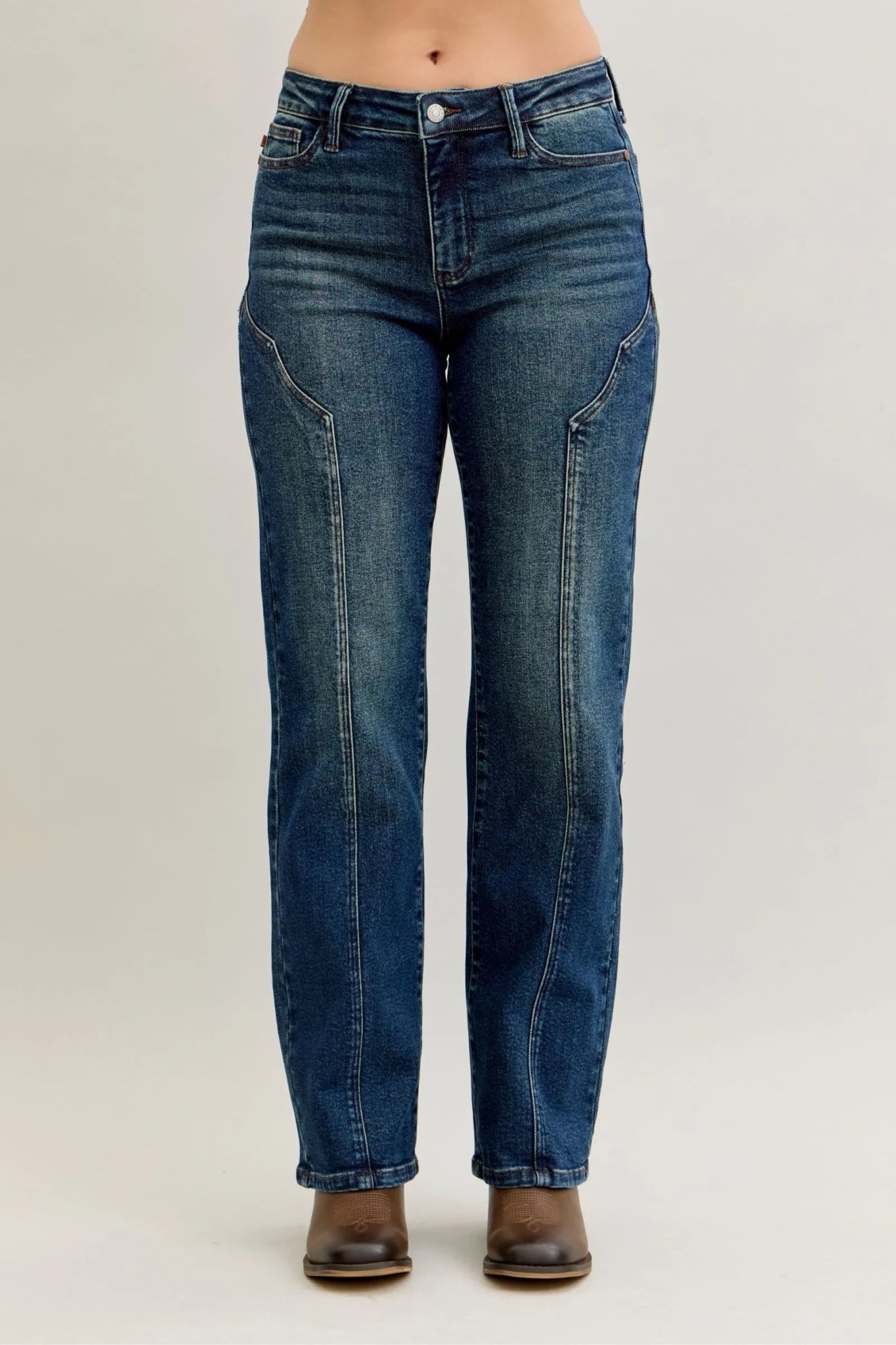 Judy Blue Plus Size Seam Detail Straight Leg Jeans – Vintage Wash High Waist - Triniskies