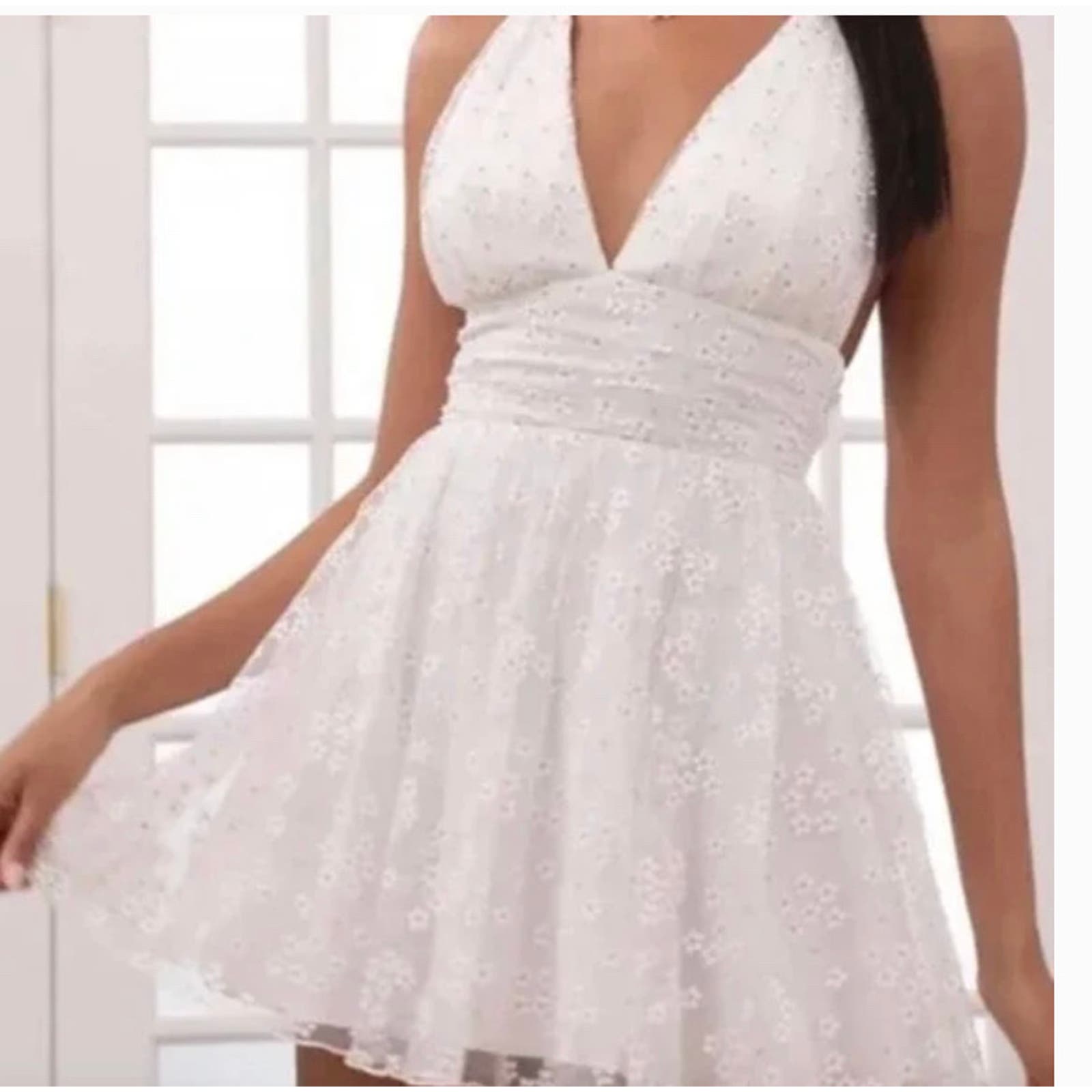 Lulus Daisy Floral Tulle Twist Back Skater Mini Dress White Size XS WD28 - Triniskies