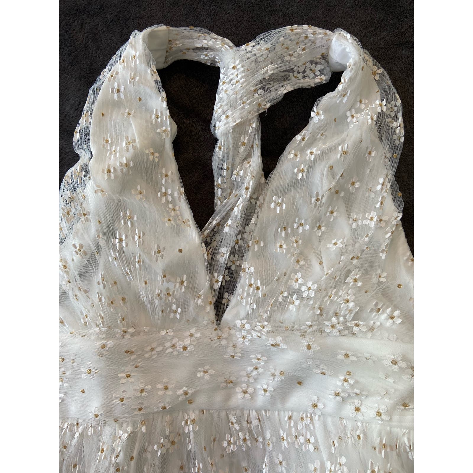 Lulus Daisy Floral Tulle Twist Back Skater Mini Dress White Size XS WD28 - Triniskies