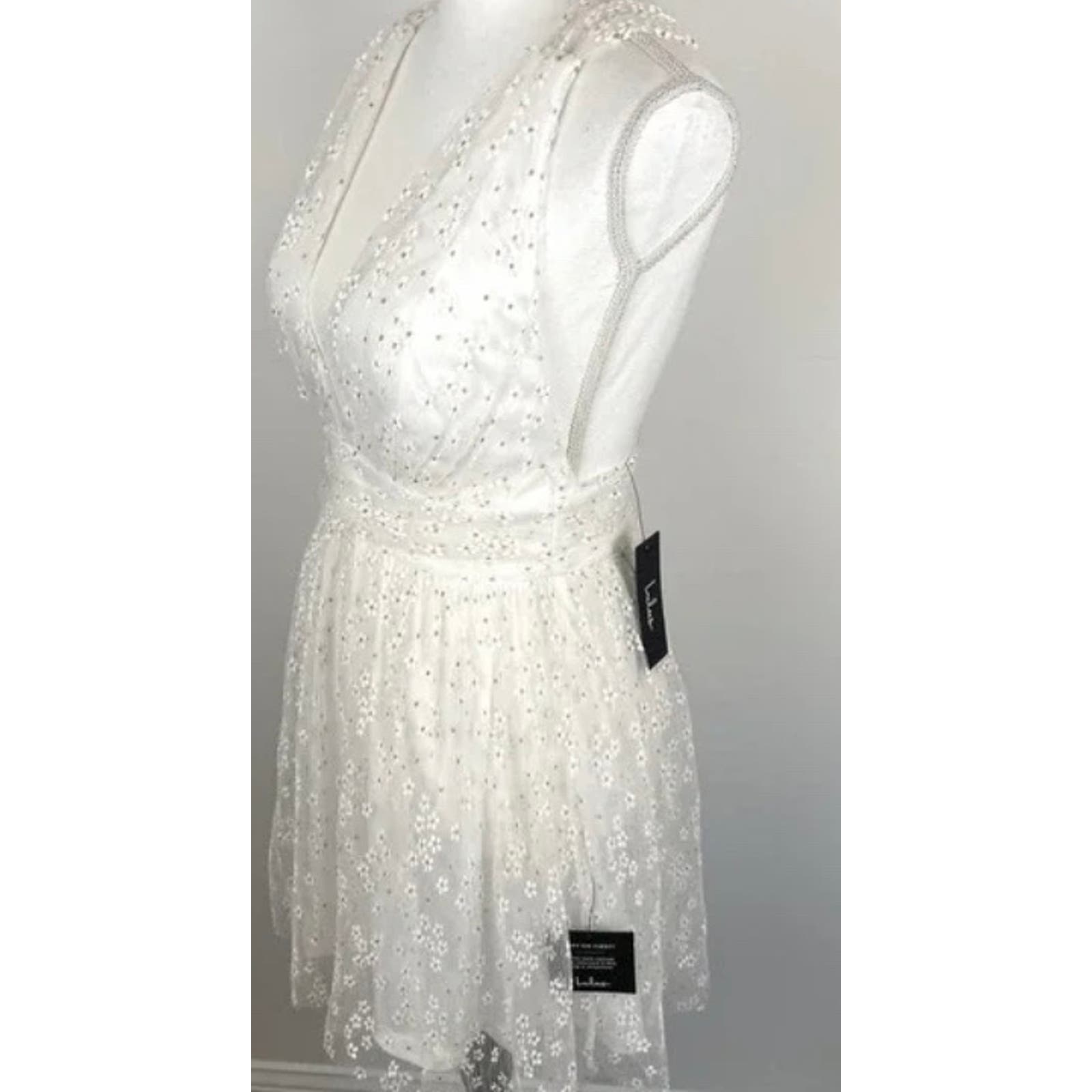 Lulus Daisy Floral Tulle Twist Back Skater Mini Dress White Size XS WD28 - Triniskies