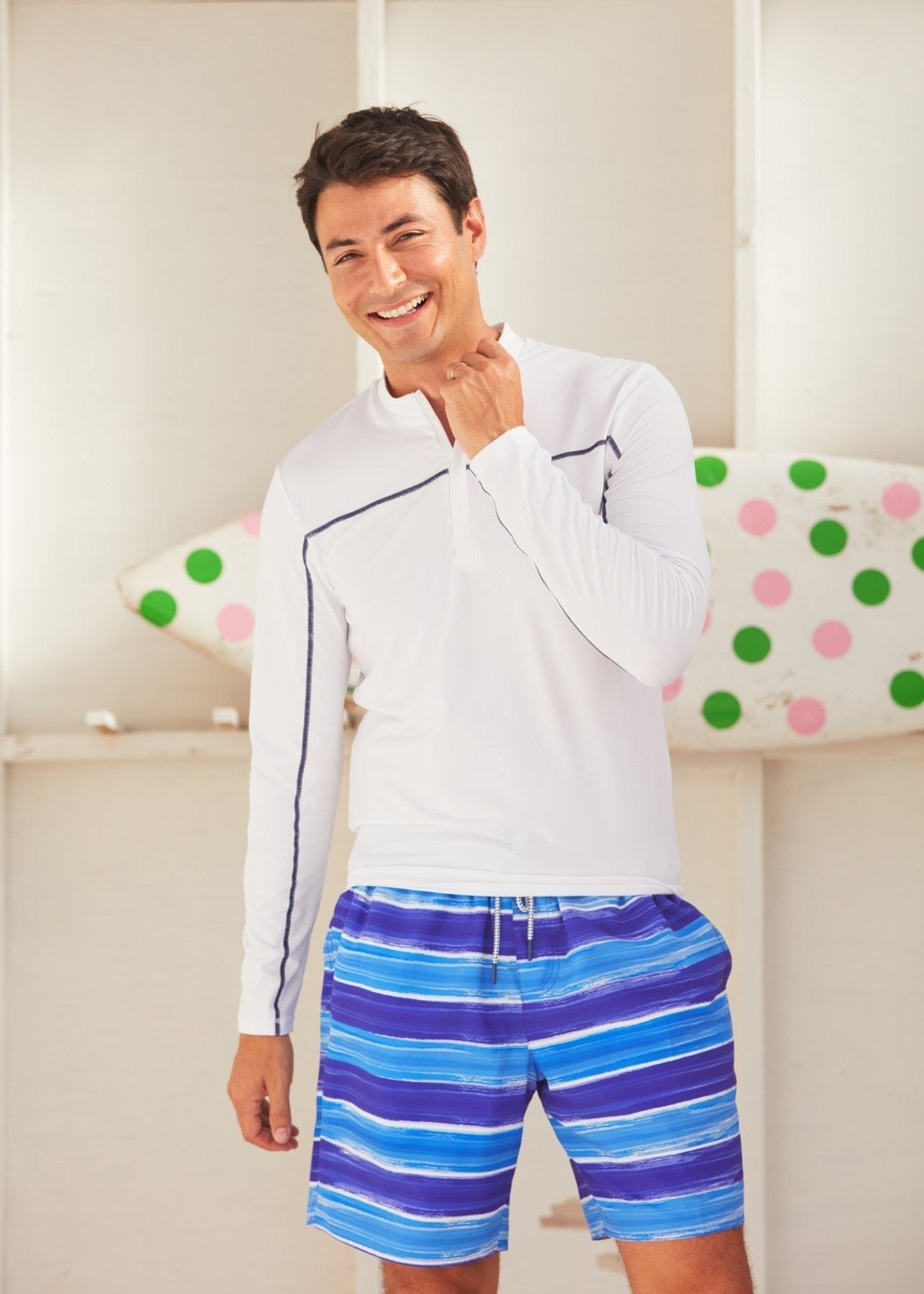 Men's UPF 50+ Watercolor Stripe Swim Trunks Quick Dry Board Shorts - Triniskies