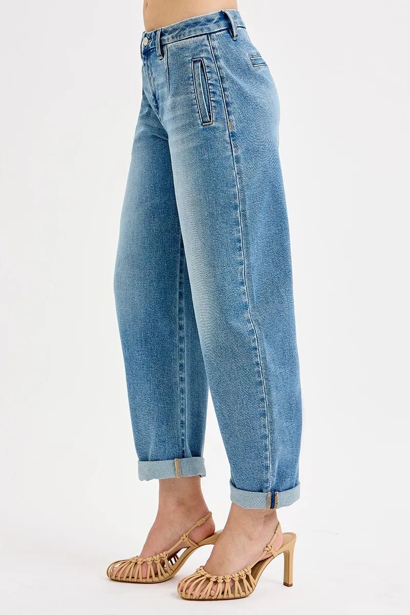RISEN Plus Size Mid Rise Barrel Roll Up Jeans – Relaxed Coastal Fit - Triniskies