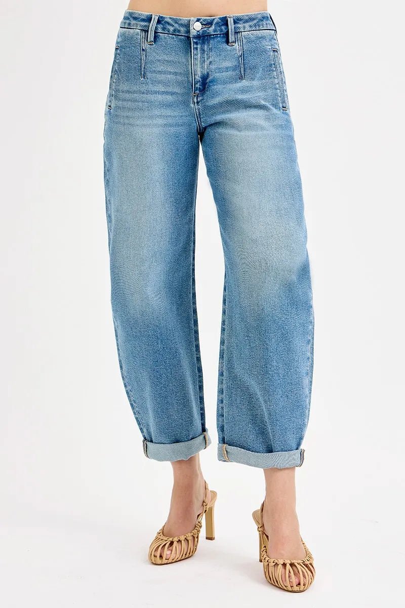 RISEN Plus Size Mid Rise Barrel Roll Up Jeans – Relaxed Coastal Fit - Triniskies
