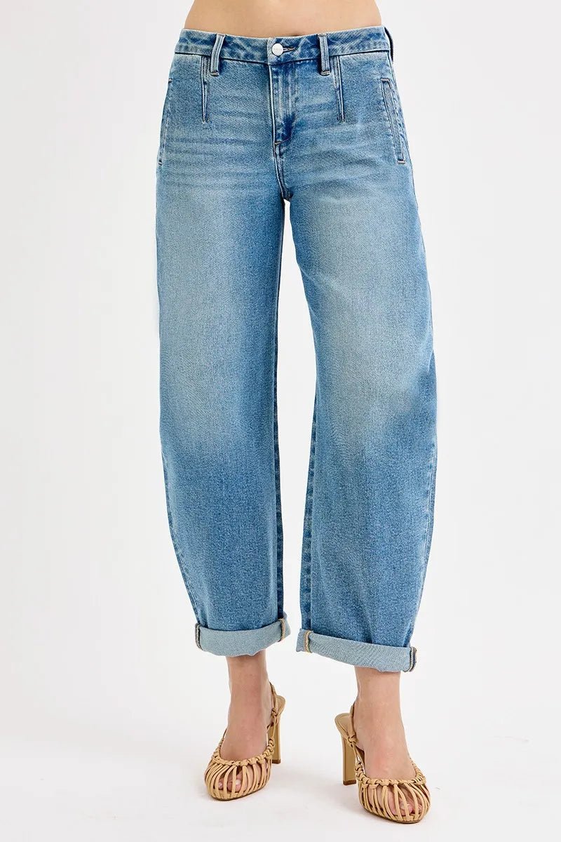 RISEN Plus Size Mid Rise Barrel Roll Up Jeans – Relaxed Coastal Fit - Triniskies