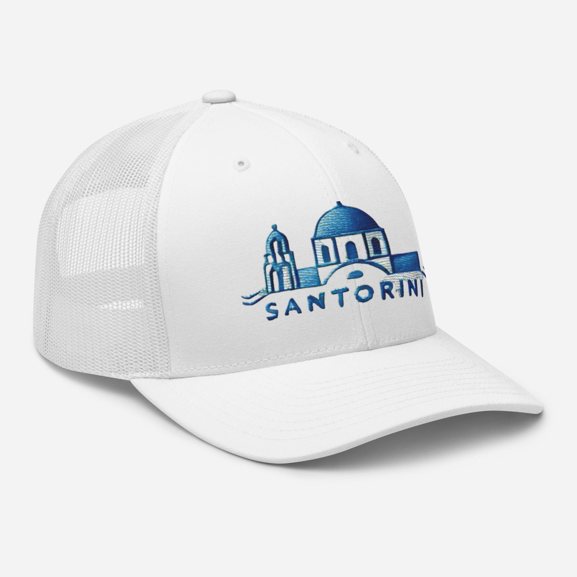 Santorini Embroidered Trucker Cap - Classic Mesh Back Hat for Sun Protection Greece Great Gift Idea Trucker Cap - Triniskies
