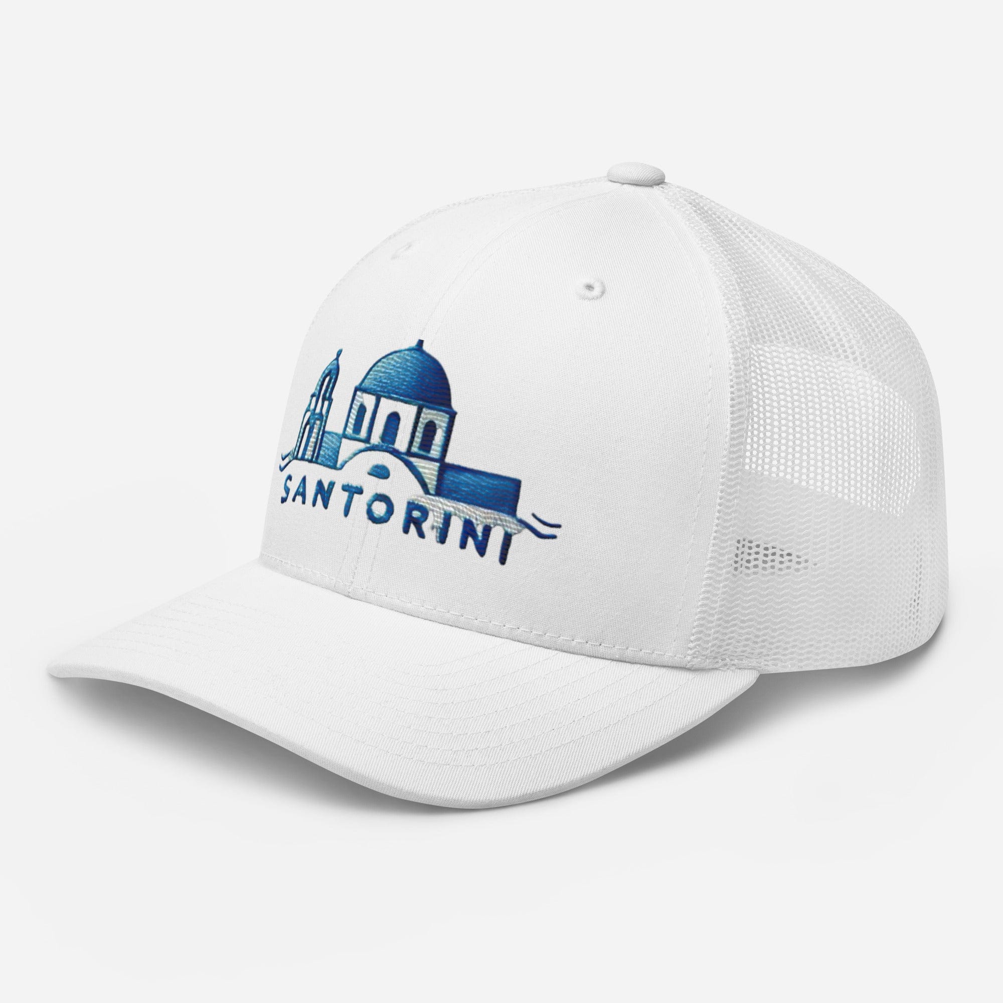 Santorini Embroidered Trucker Cap - Classic Mesh Back Hat for Sun Protection Greece Great Gift Idea Trucker Cap - Triniskies
