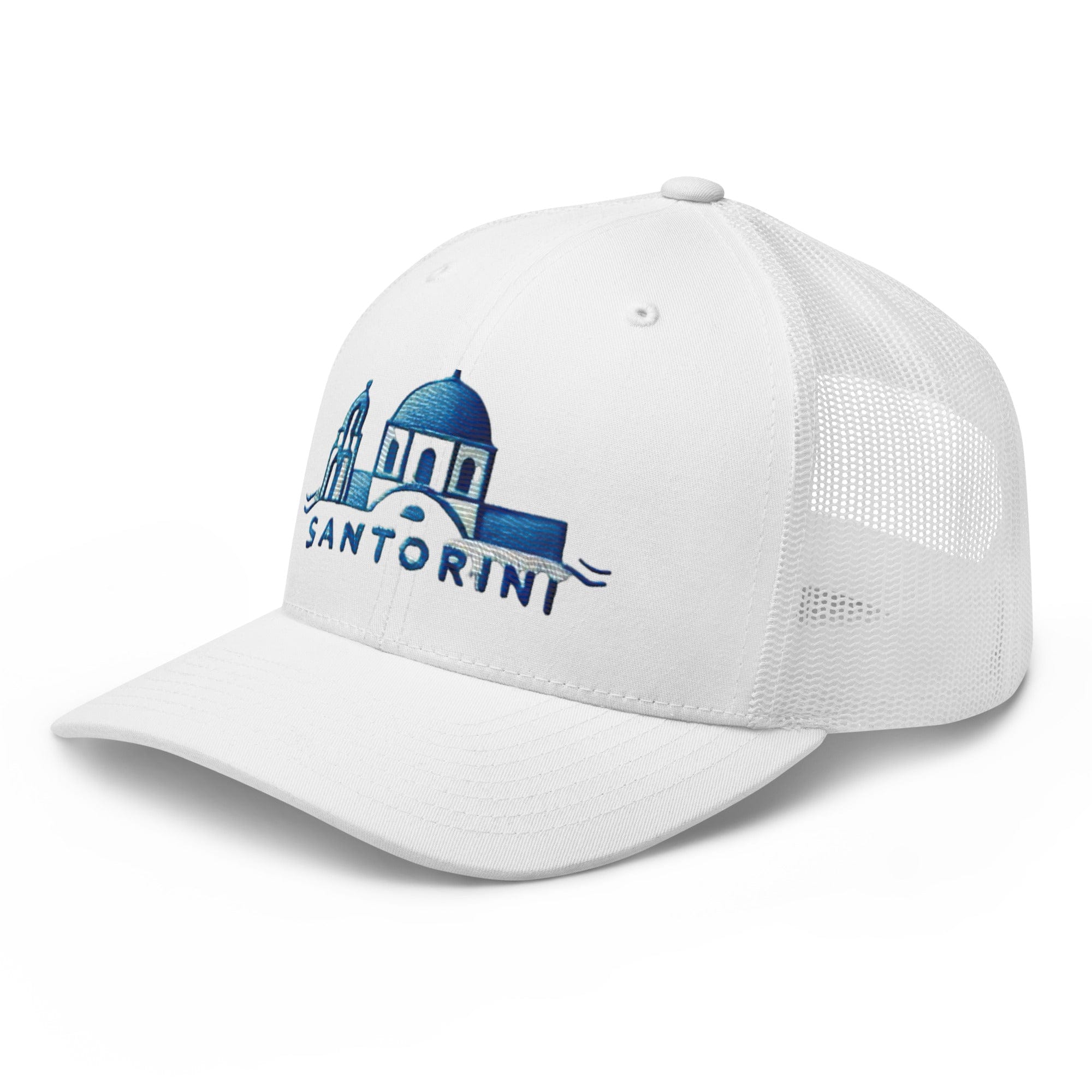 Santorini Embroidered Trucker Cap - Classic Mesh Back Hat for Sun Protection Greece Great Gift Idea Trucker Cap - Triniskies