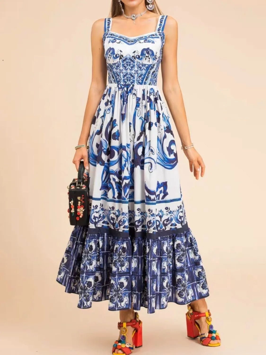 Santorini Smocked Wide Strap Dress – Blue Porcelain - Triniskies