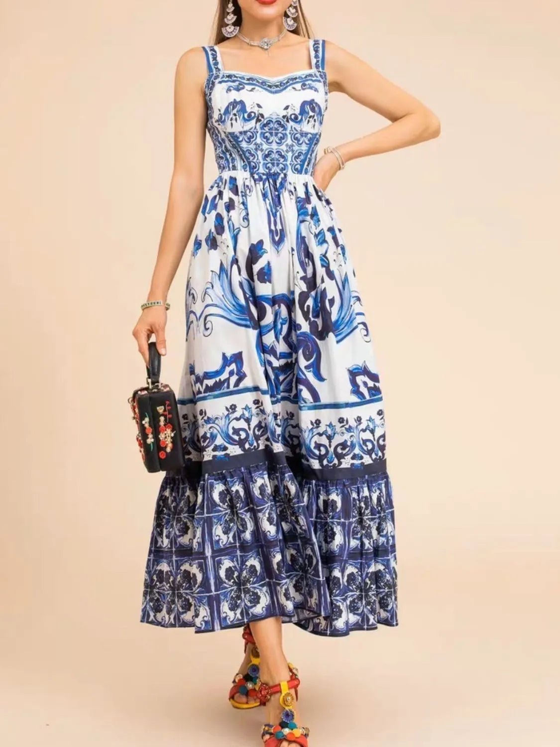 Santorini Smocked Wide Strap Dress – Blue Porcelain - Triniskies