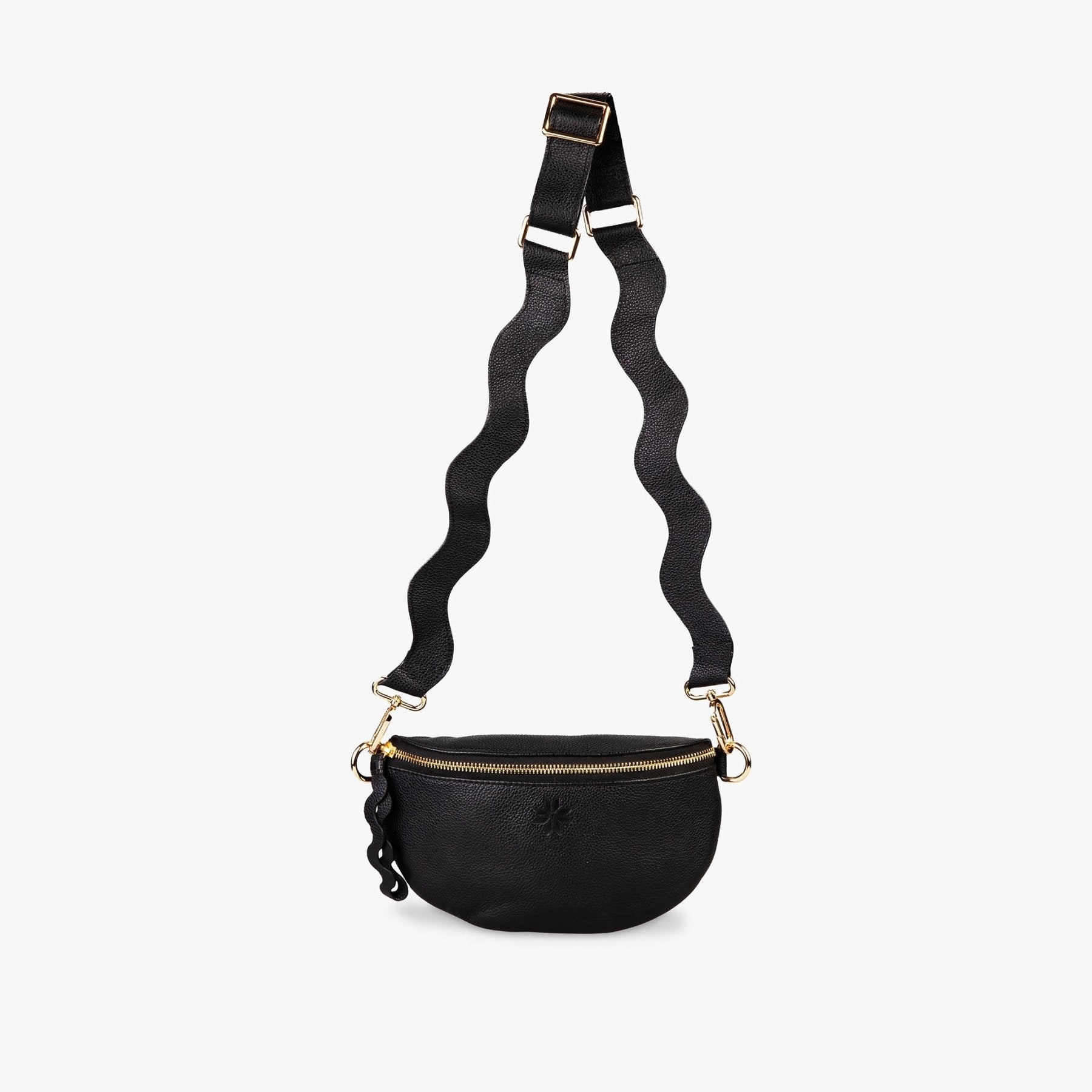 Starry Black Crossbody Bag - Womads Colombian Leather with Fuchsia Lining - Triniskies