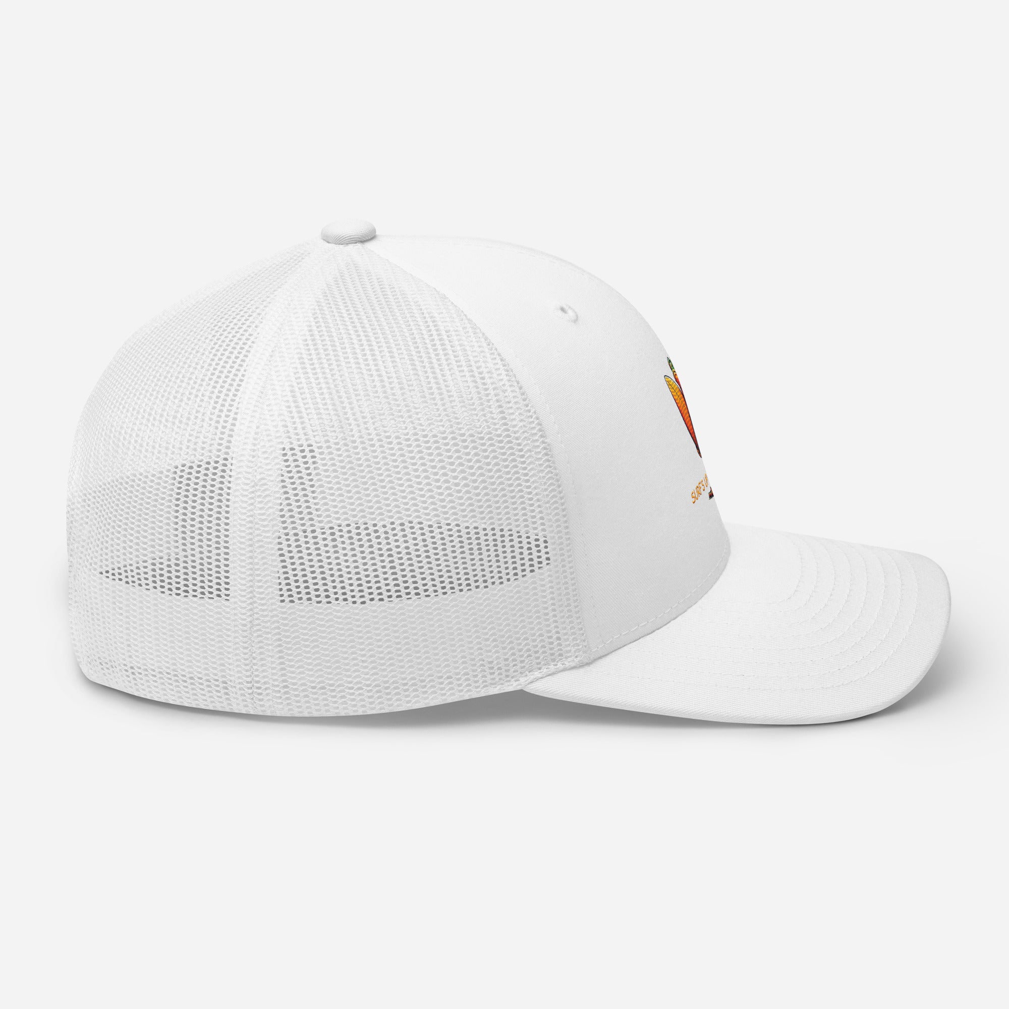 Surfs Up Surfing Frog Embroidered Trucker Cap by Trini Skies, Adjustable Mesh Back Cap - Triniskies