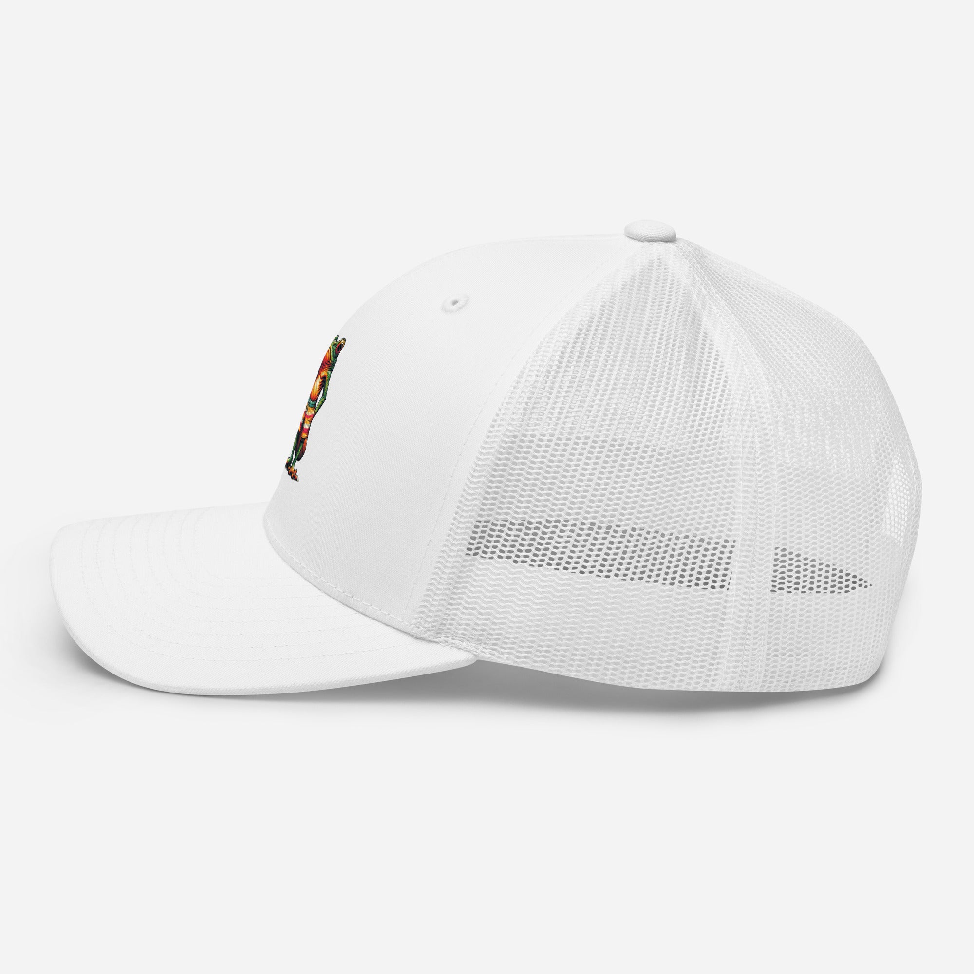 Surfs Up Surfing Frog Embroidered Trucker Cap by Trini Skies, Adjustable Mesh Back Cap - Triniskies