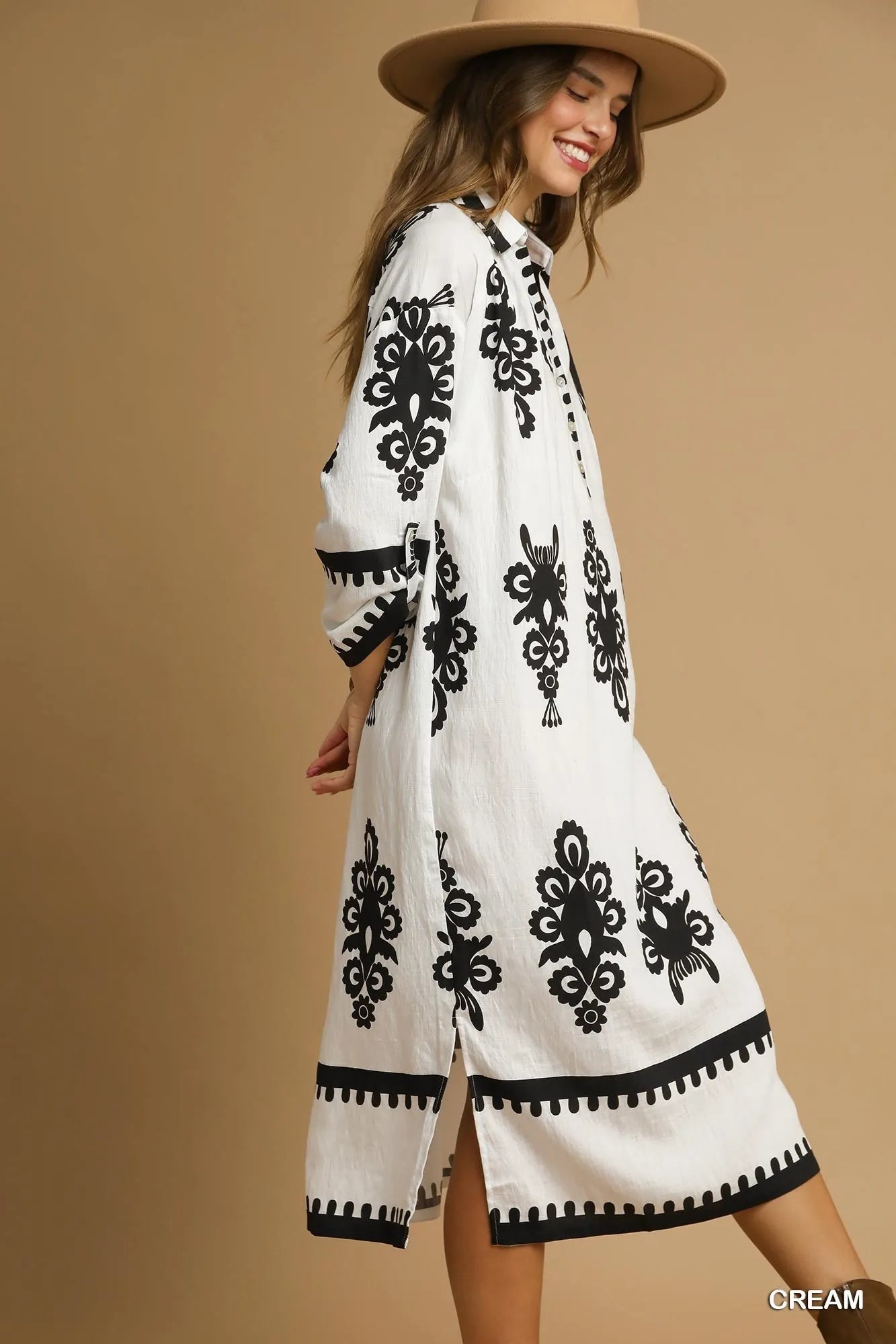 Umgee Abstract Print Resort Midi Dress – Coastal Chic Bohemian Style - Triniskies