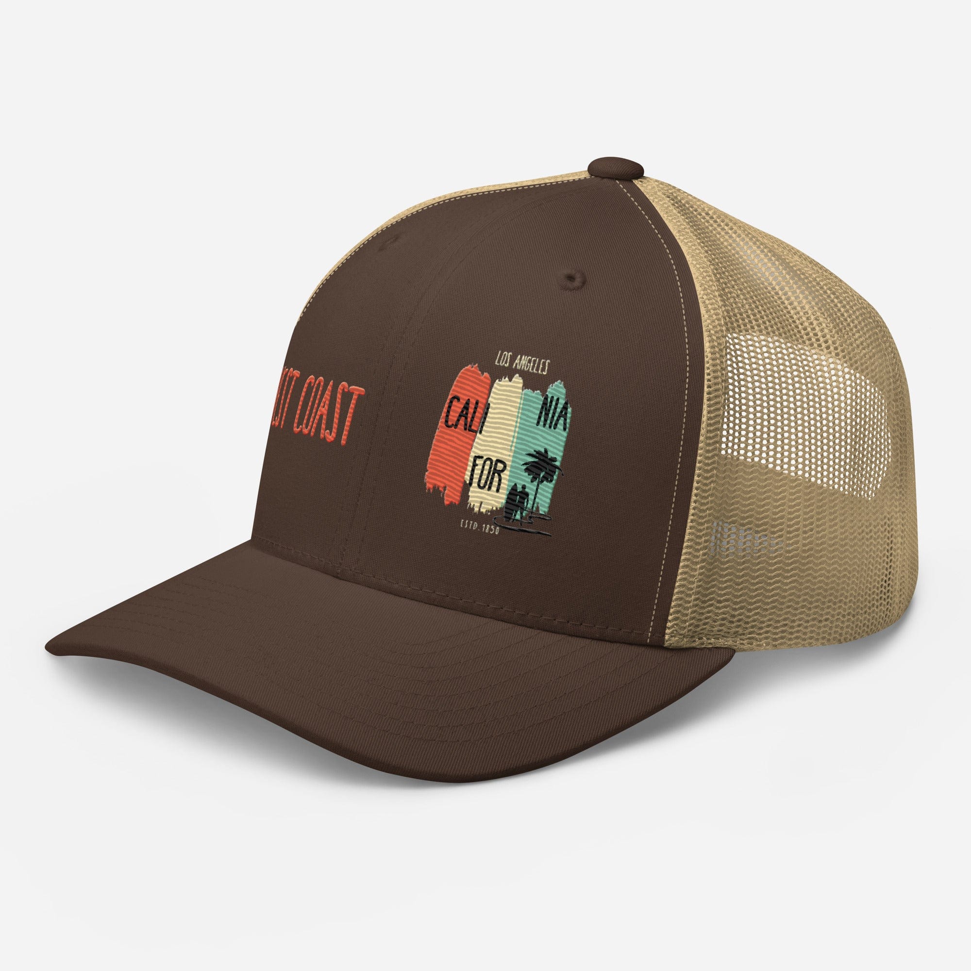 West Coast Los Angeles Embroidered Snapback Trucker Hat, Adjustable Mesh Back Cap - Triniskies