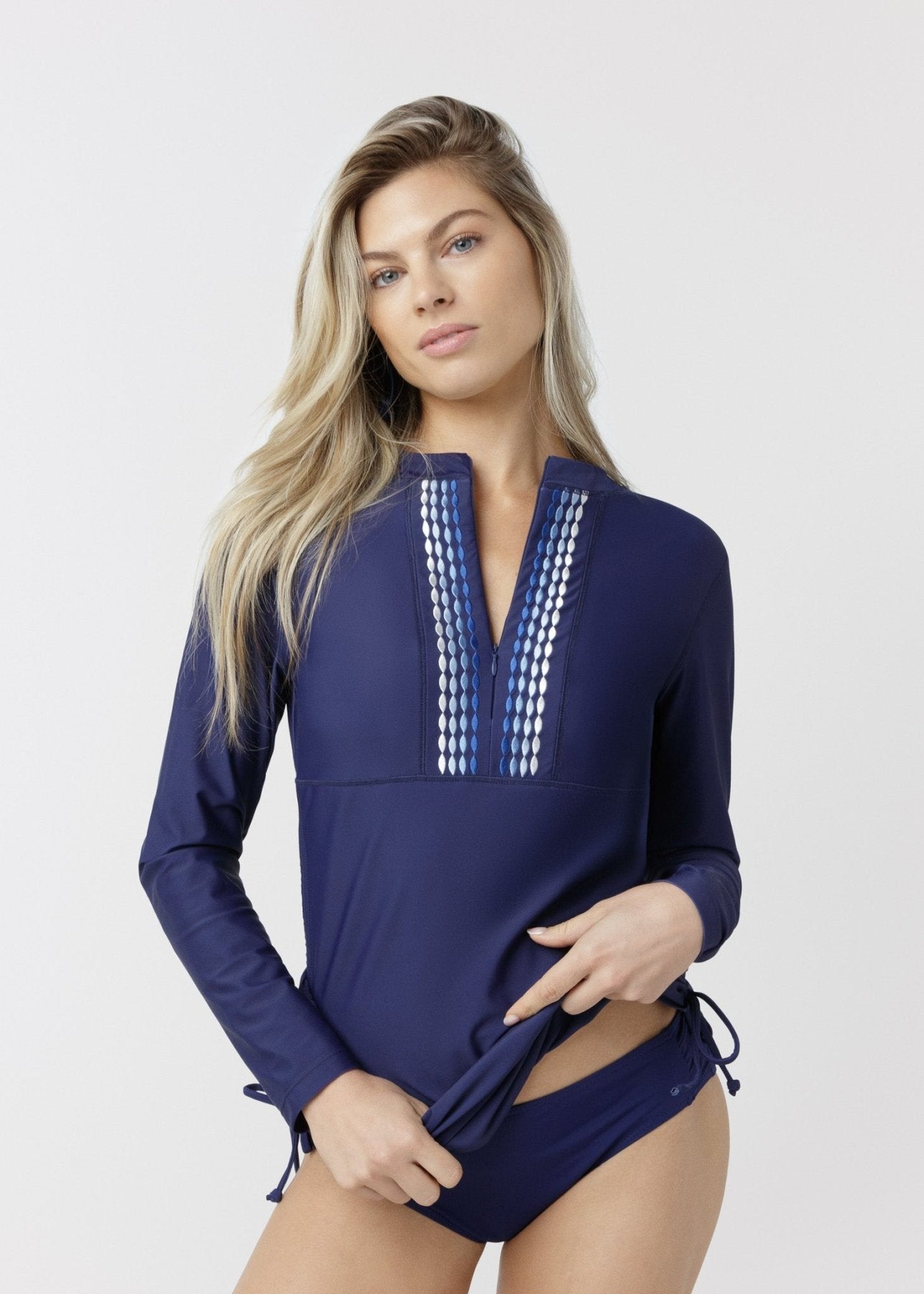 Women's UPF 50+ Convertible Rashguard Dress Navy Blue Embroidery - Triniskies