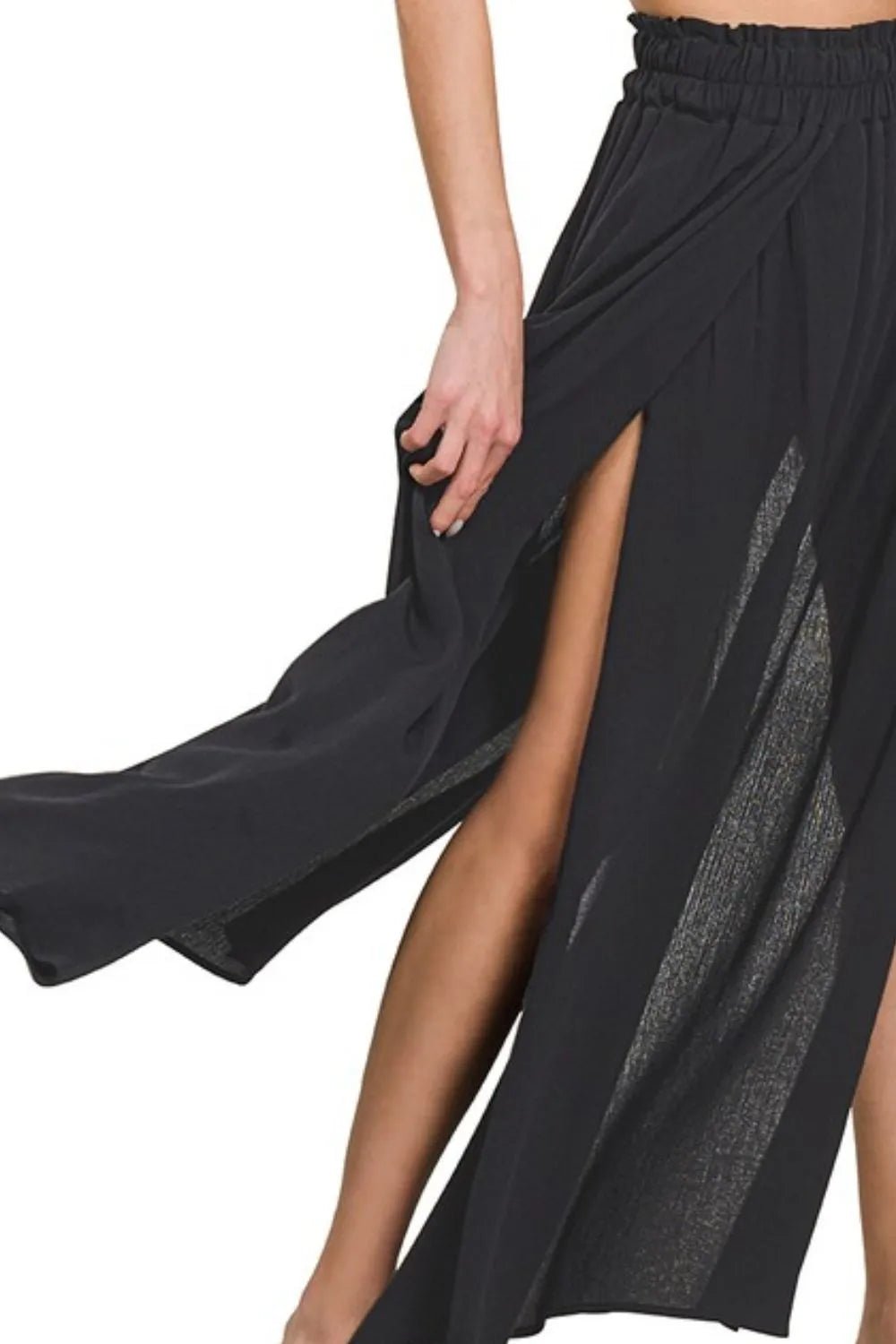 Zenana Woven Crinkle Gauze Long Skirt with Side Slits | Trini Skies Resortwear - Triniskies